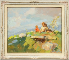Cosimo Privato - Early 20th century Venetian figure painting - Children River
