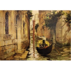 Cosimo Privato, oil on canvas, "Venetian Canal," Italy, 1930s