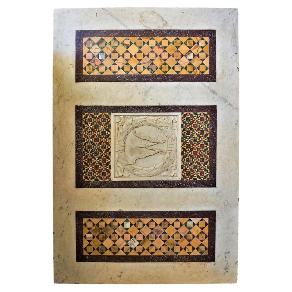 Cosmatesque Top, Bas-Relief In White Marble And Porphyry For Sale