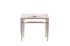 "Cosmia" Bedside Table in Cream Shagreen and Bronze-Patina Brass by R&Y Augousti