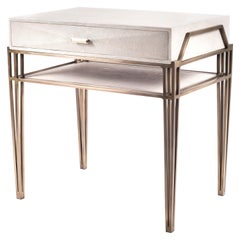 "Cosmia" Bedside Table in Cream Shagreen and Bronze-Patina Brass by R&Y Augousti