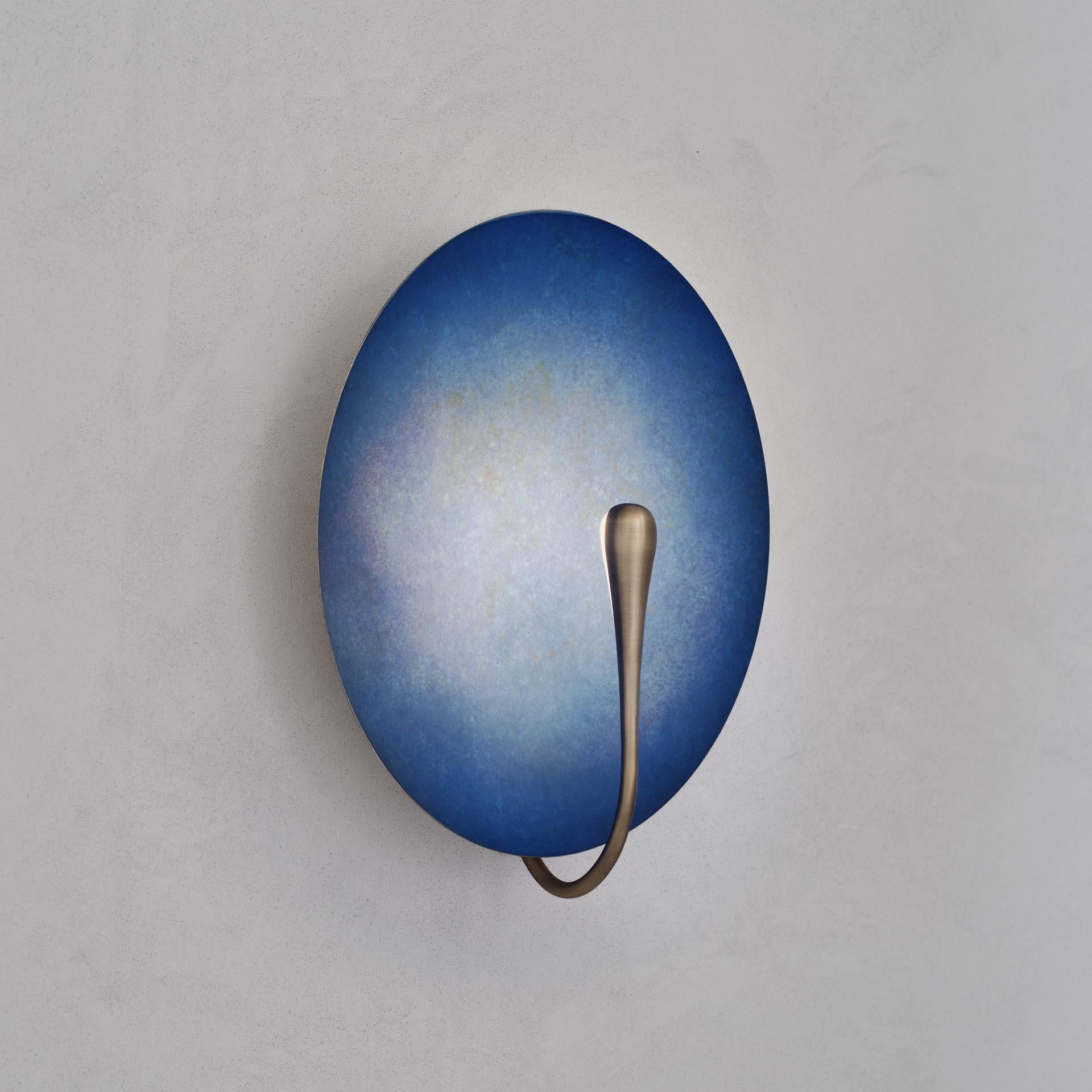 Organic Modern 'Cosmic Azure ' Handmade Brushed Brass Contemporary Wall Light Sconce For Sale