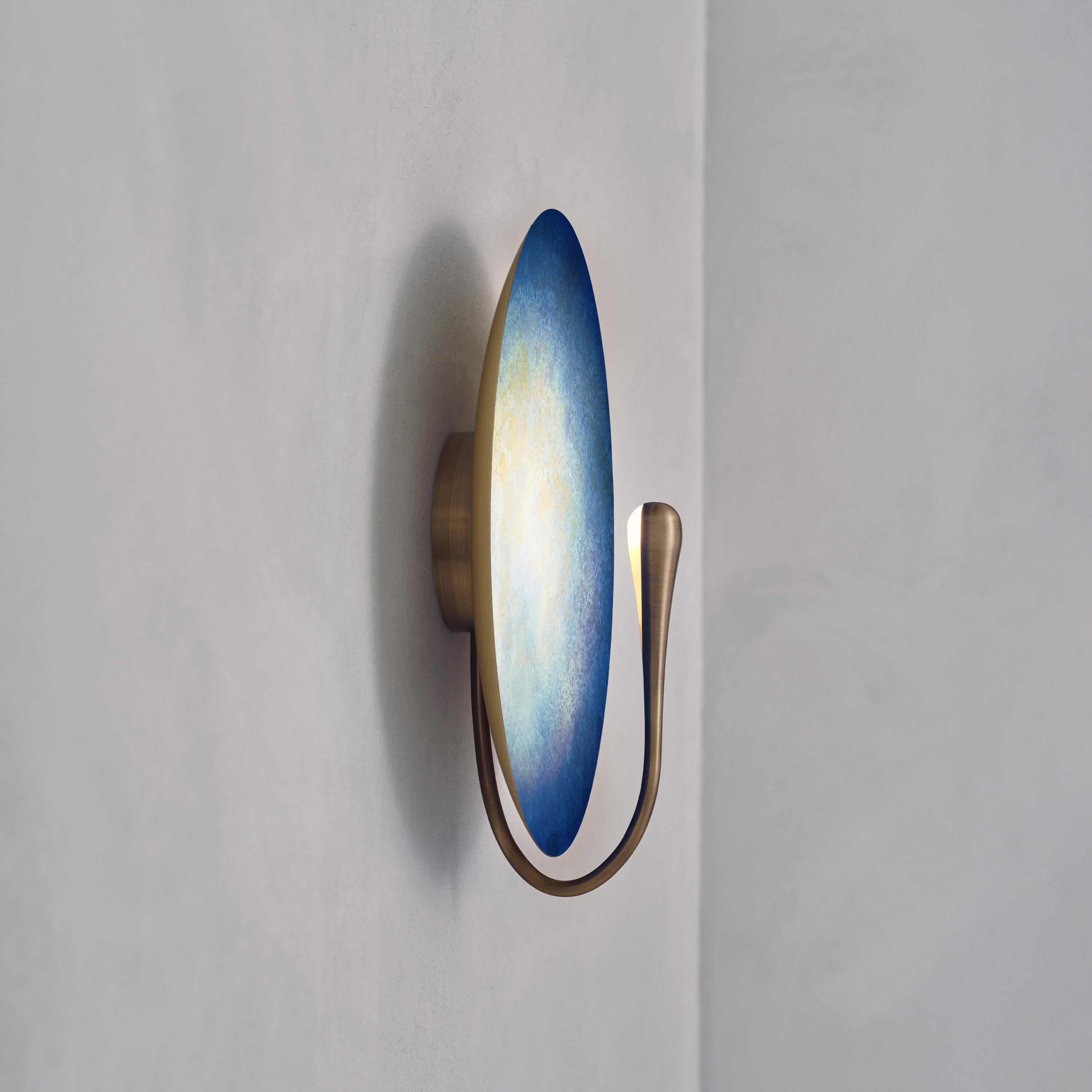 British 'Cosmic Azure ' Handmade Brushed Brass Contemporary Wall Light Sconce For Sale