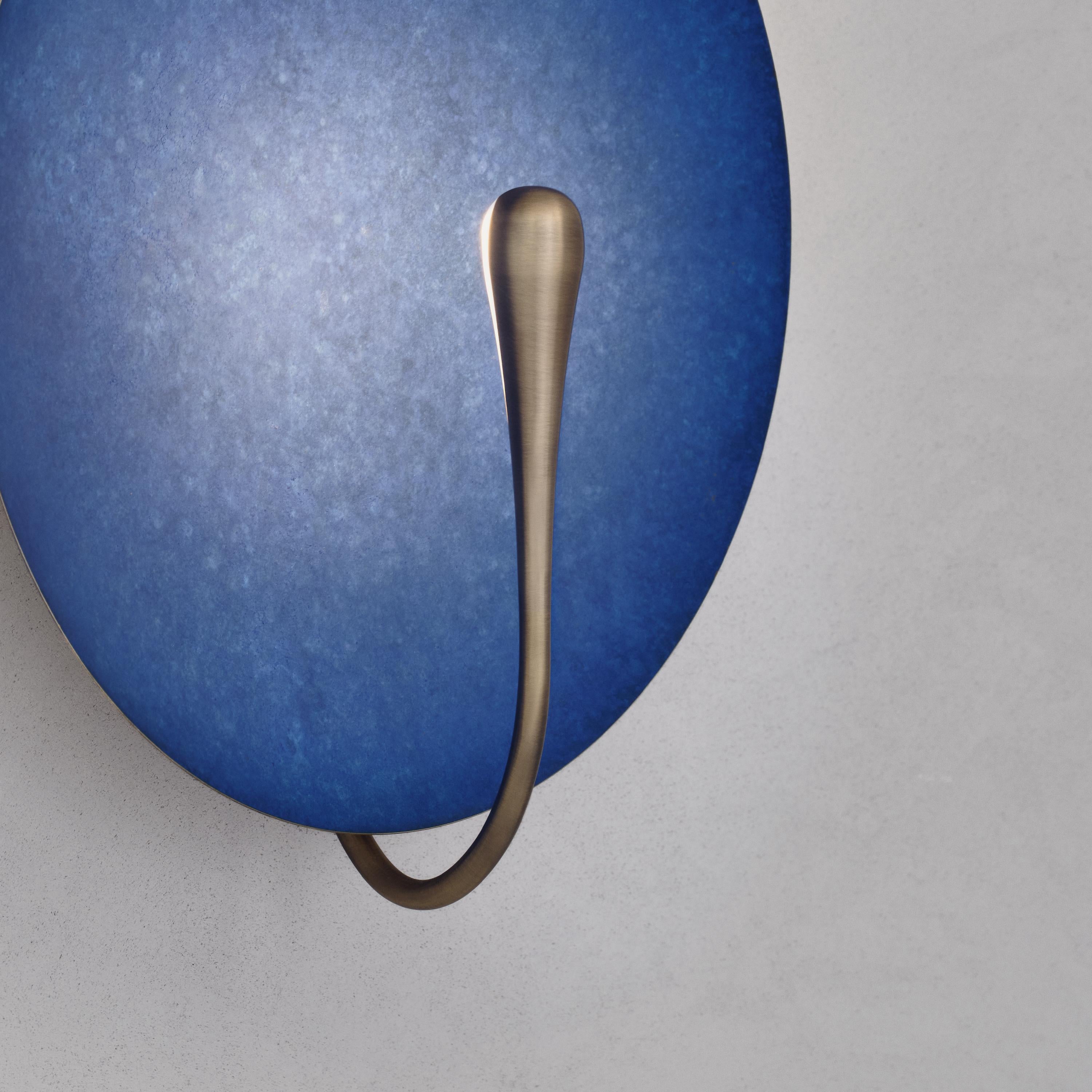 'Cosmic Azure' Indigo Blue Patina Brass Contemporary Wall Light, Sconce For Sale 1