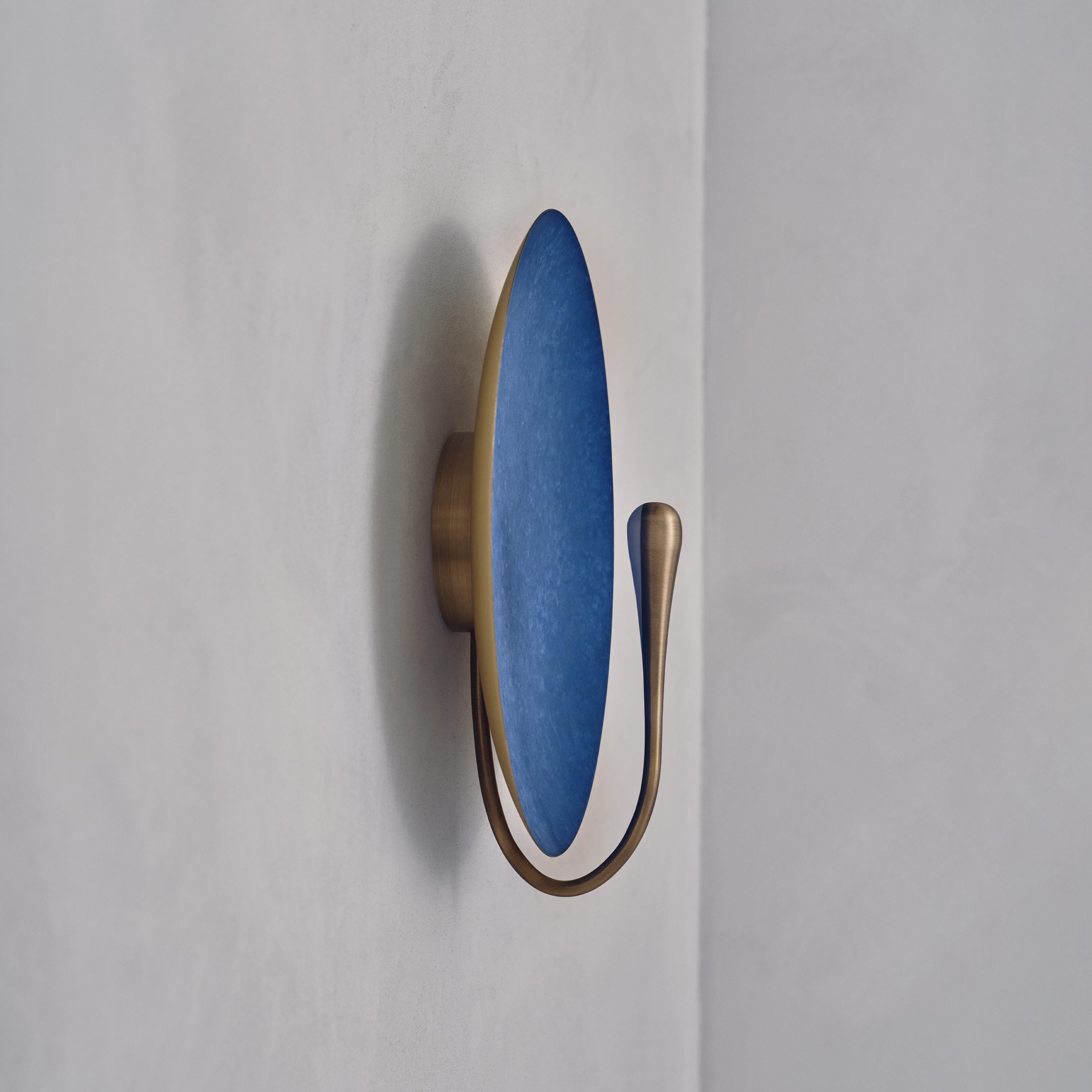 Brushed 'Cosmic Azure' Indigo Blue Patina Brass Contemporary Wall Light, Sconce For Sale