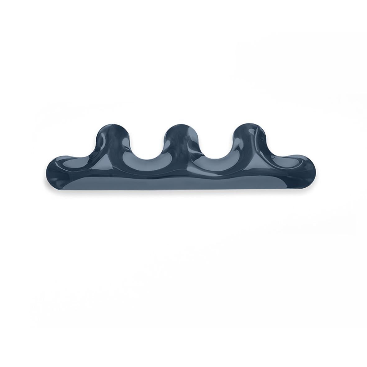 Cosmic Blue Kamm 3 Wall Hanger by Zieta
Dimensions: D 6 x W 51 x H 13 cm 
Material: Stainless steel. 
Finish: Thermal colored.
Available in colors: Beige Grey, Black Glossy, Graphite, Stainless Steel, White Glossy, Flamed Gold, and Cosmic Blue. Also