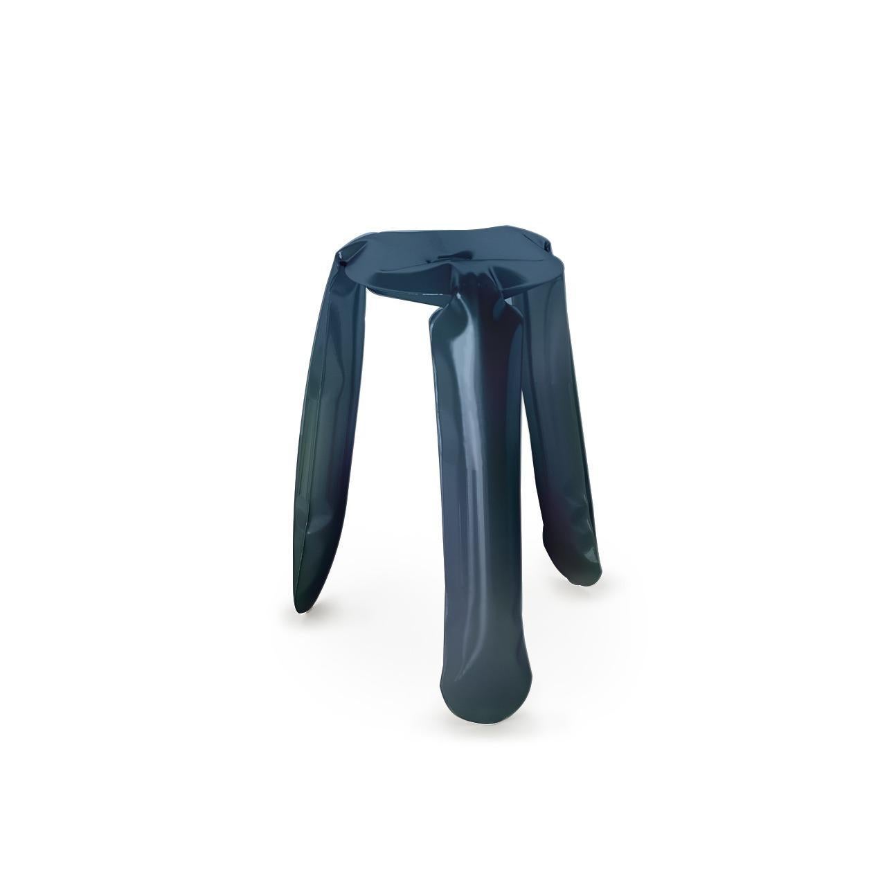 Cosmic blue kitchen Plopp stool by Zieta
Dimensions: D 35 x H 65 cm 
Material: Stainless steel, carbon steel. 
Finish: Thermal colored.
Available in colors: Beige, black, blue, graphite, moss, umbra gray, and flamed gold. Available in Stainless