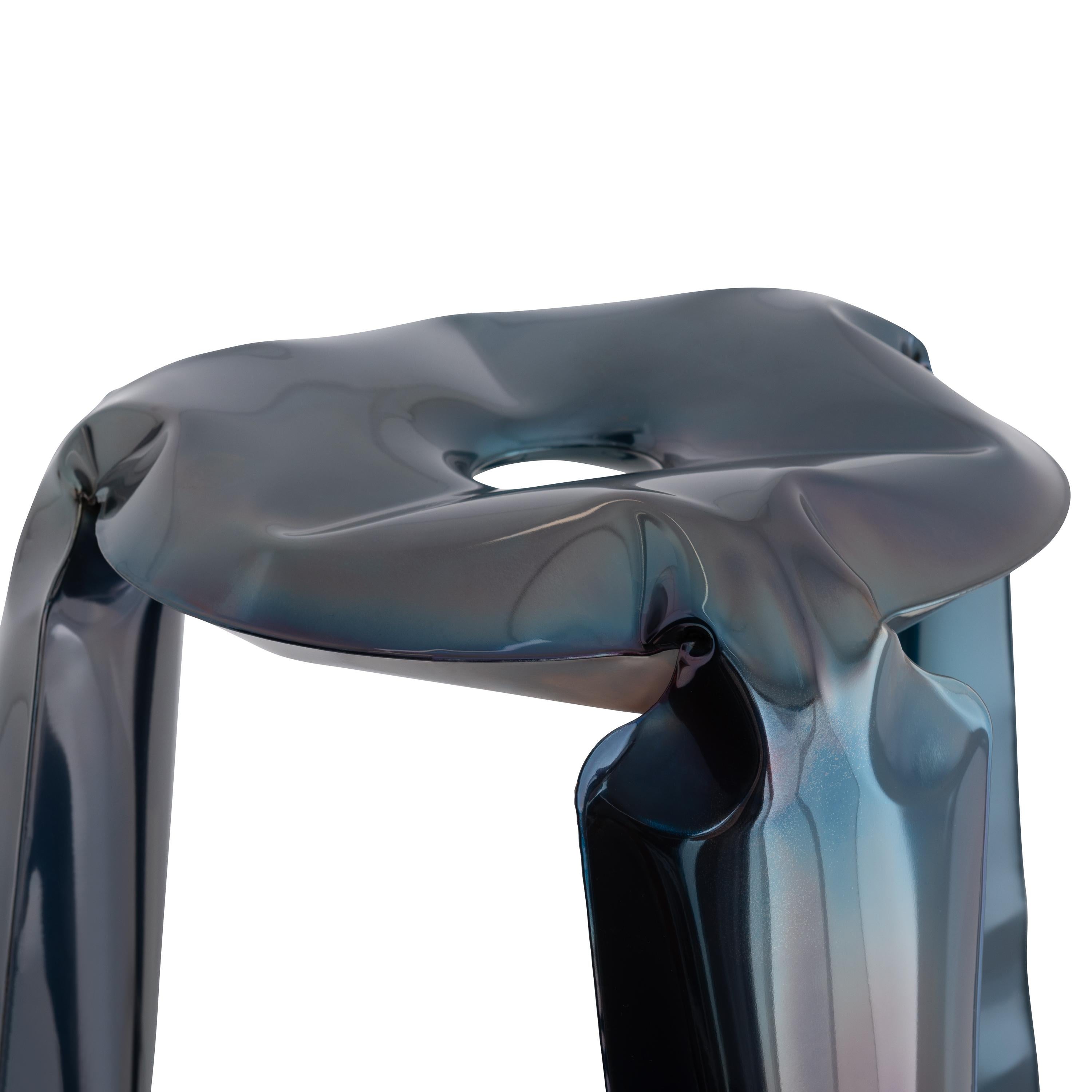 Organic Modern Cosmic Blue Steel Bar Plopp Stool by Zieta For Sale