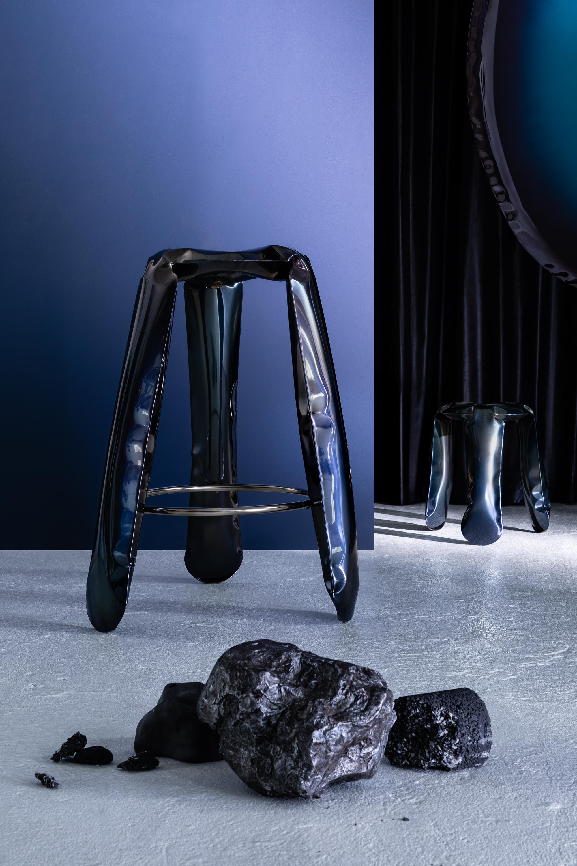 Cosmic Blue Steel Bar Plopp Stool by Zieta In New Condition For Sale In Geneve, CH