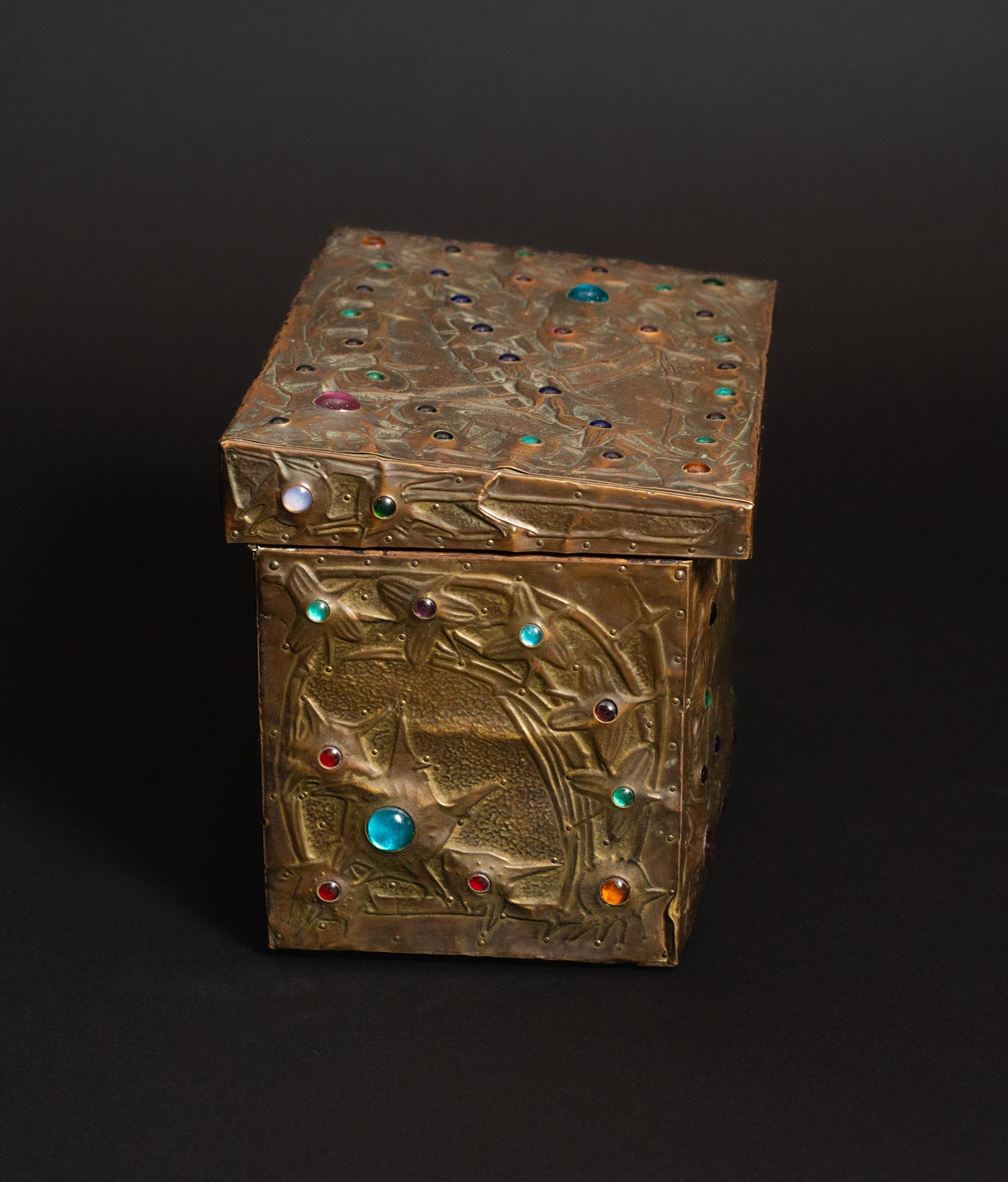 Inlay Art Nouveau Cosmic Repoussé Box by Alfred Daguet For Sale