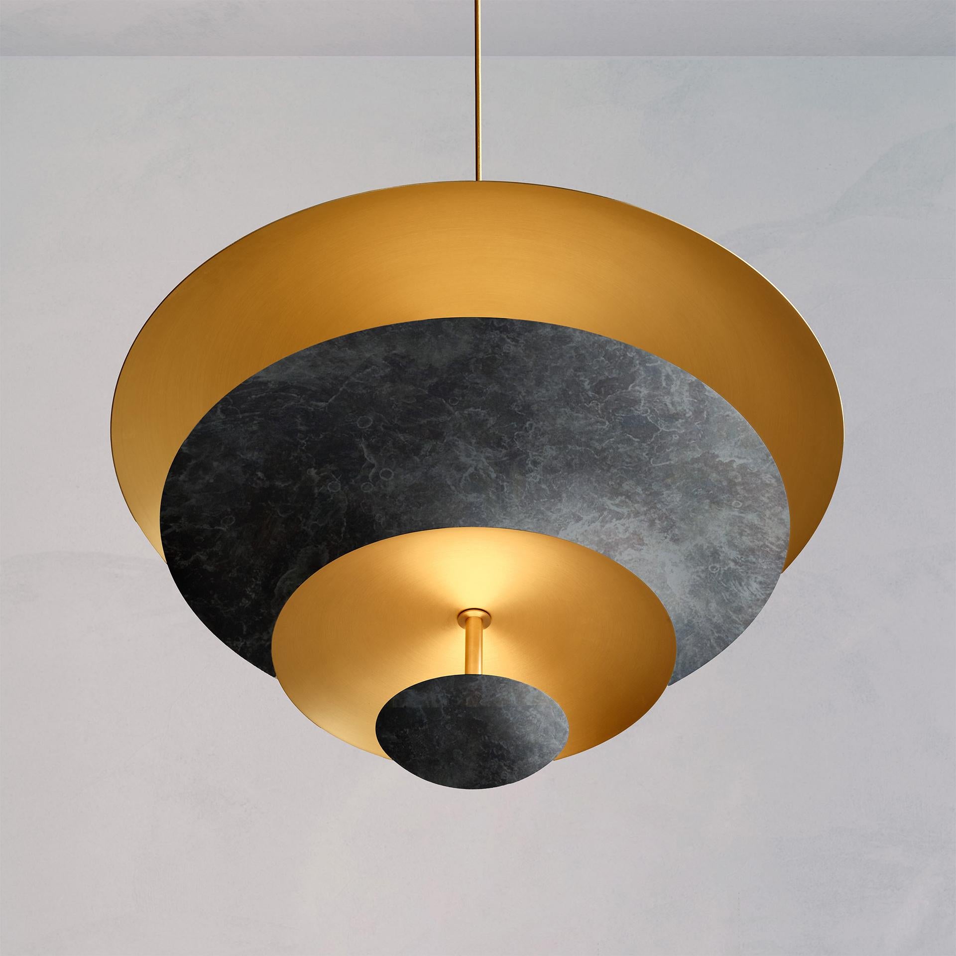 English 'Cosmic Callisto Chandelier 100' Handmade Callisto Patinated Brass Ceiling Light For Sale