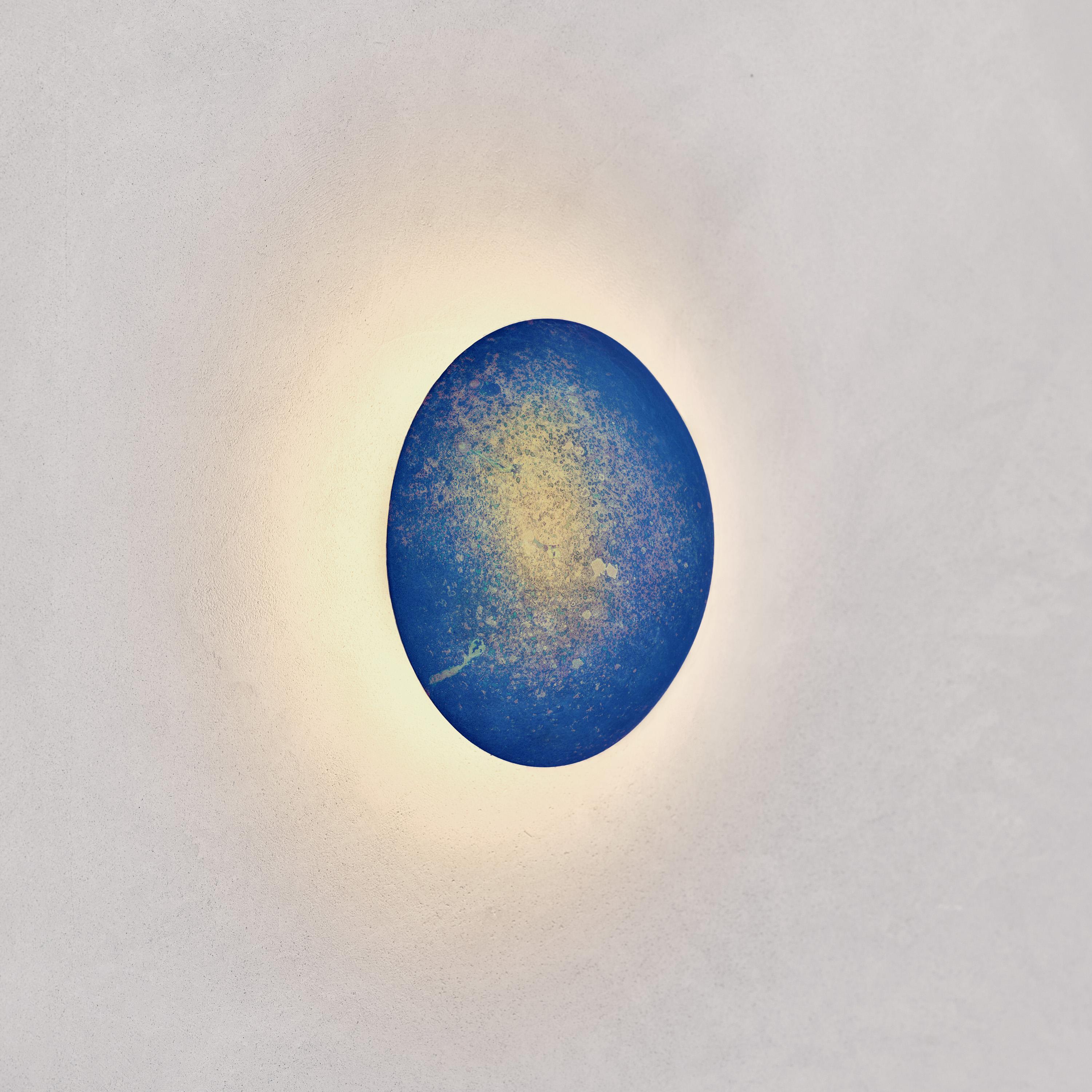 Organic Modern Cosmic 'Comet Azure 26' Handmade Azure Patinated Brass Wall Light Sconce For Sale
