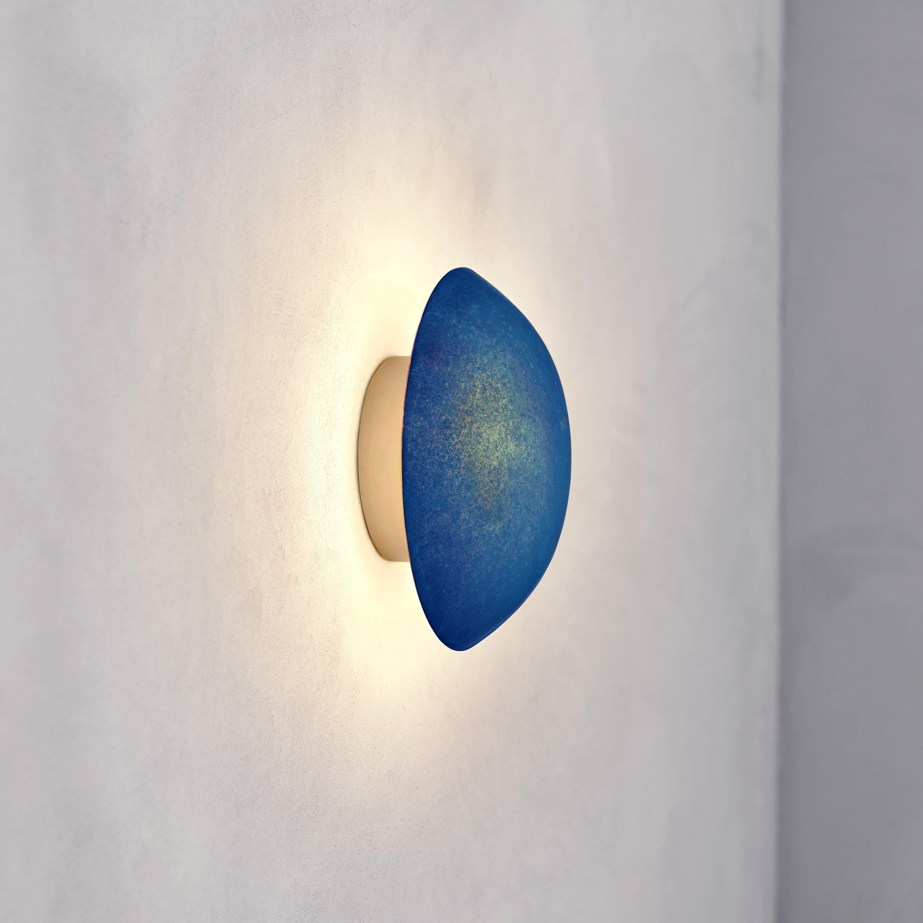 British Cosmic 'Comet Azure 26' Handmade Azure Patinated Brass Wall Light Sconce For Sale