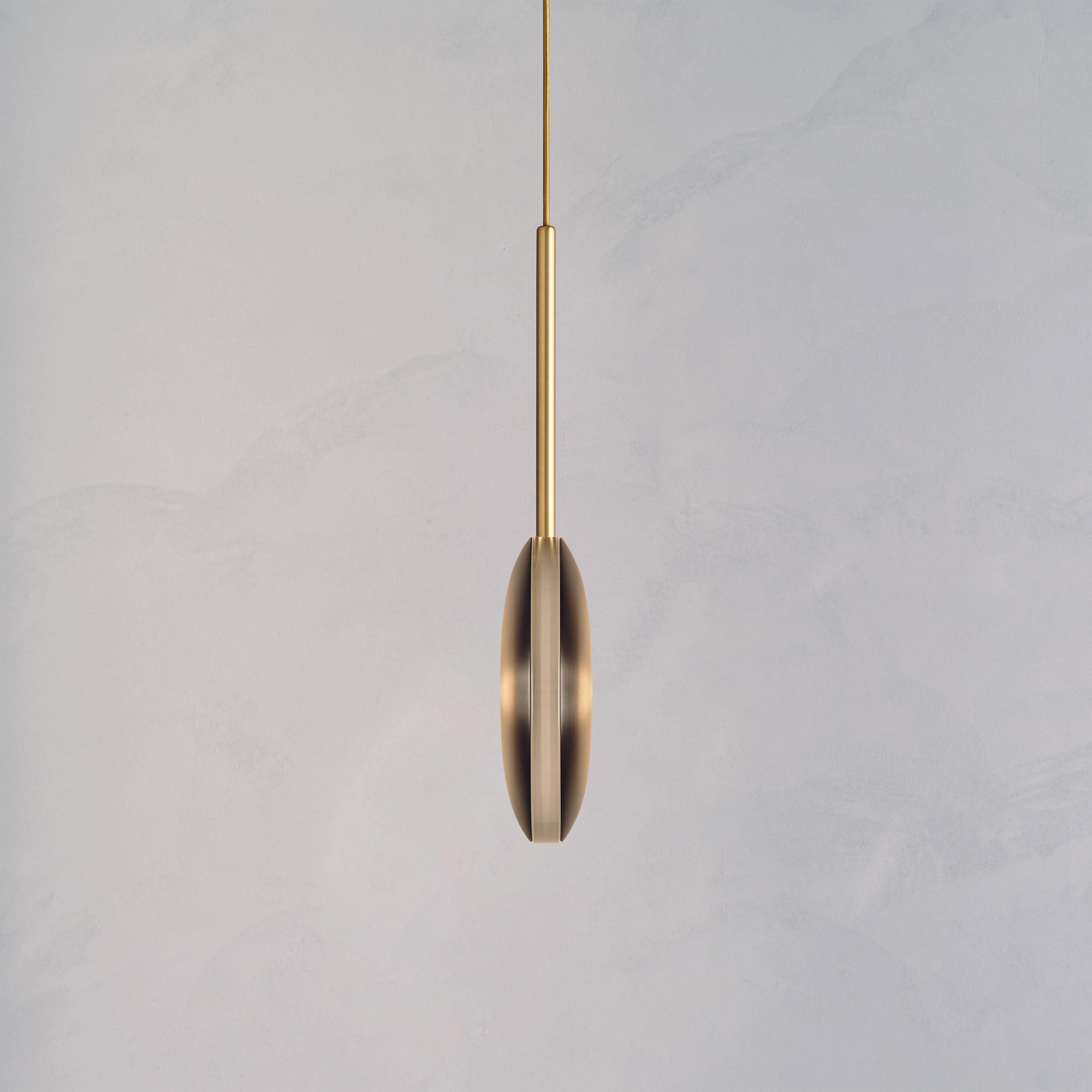 Contemporary Cosmic 'Comet Pendant Ore' Handmade Bronze Gradient Patinated Brass Ceiling Lamp For Sale