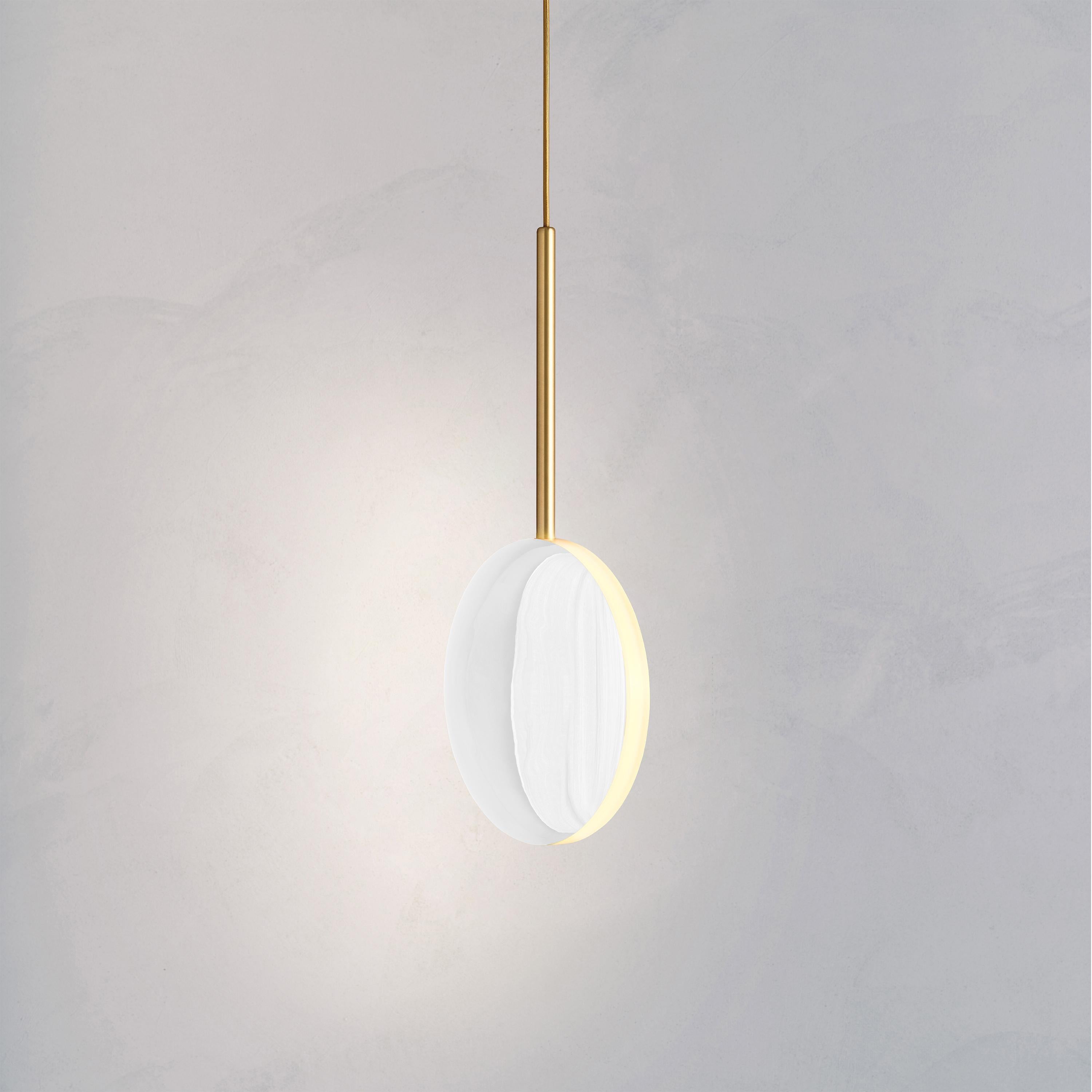 British Cosmic 'Comet Pendant Purion' Handmade White Piano Lacquered Brass Ceiling Light For Sale