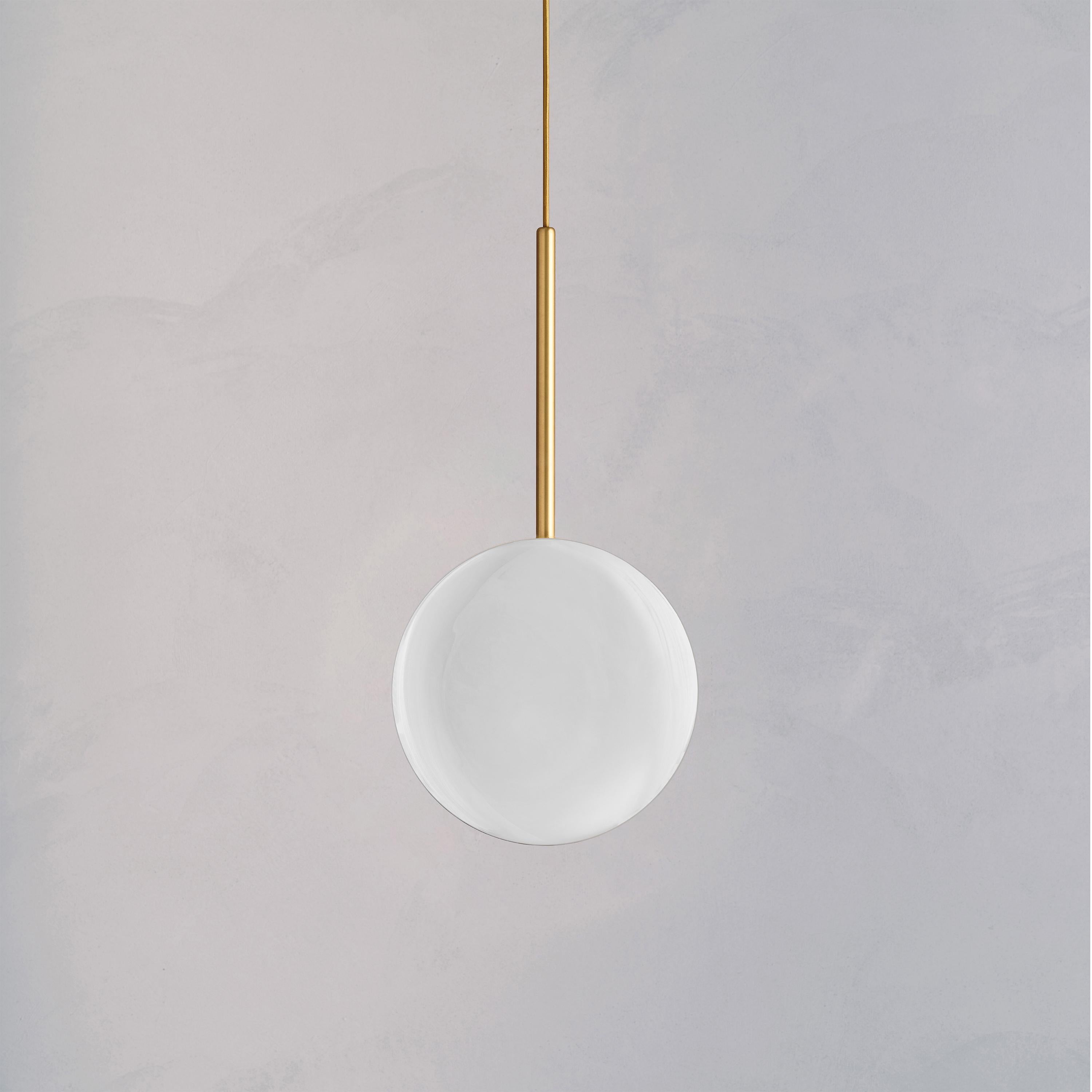 Organic Modern Cosmic 'Comet Pendant Purion' Handmade White Piano Lacquered Brass Ceiling Light For Sale