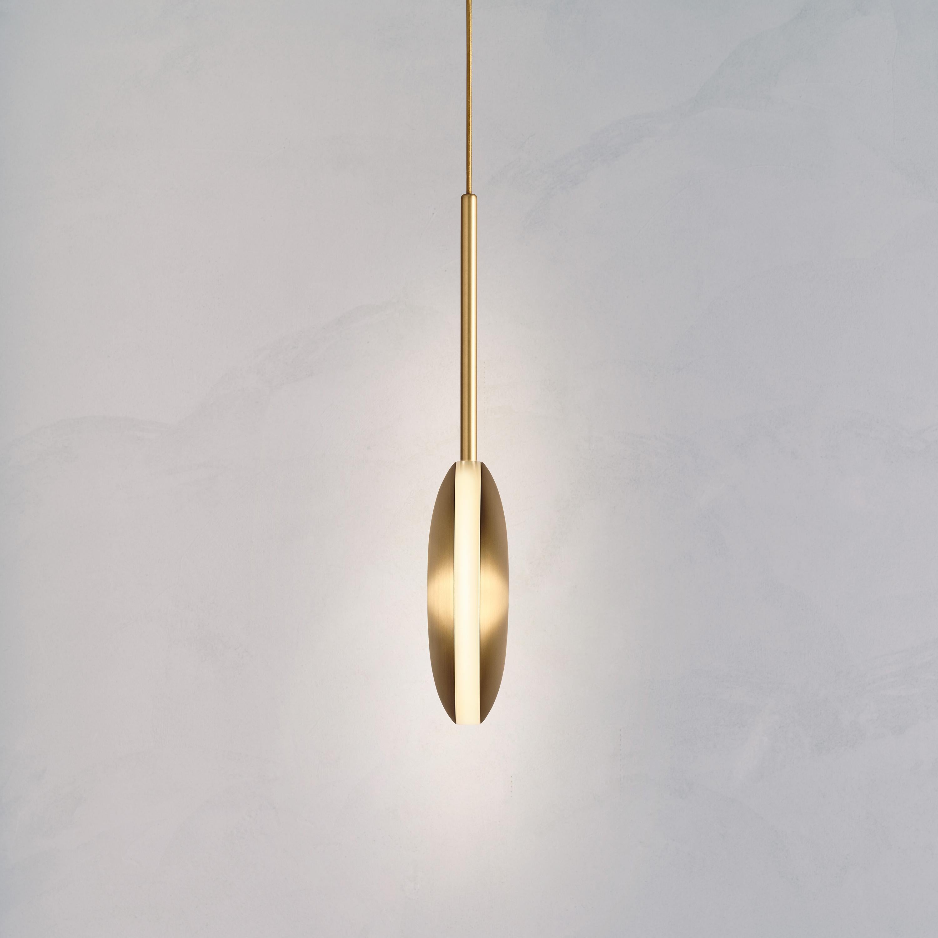Patinated Cosmic 'Comet Pendant Sol' Handmade Artisan Pure Satin Brass Ceiling Light For Sale