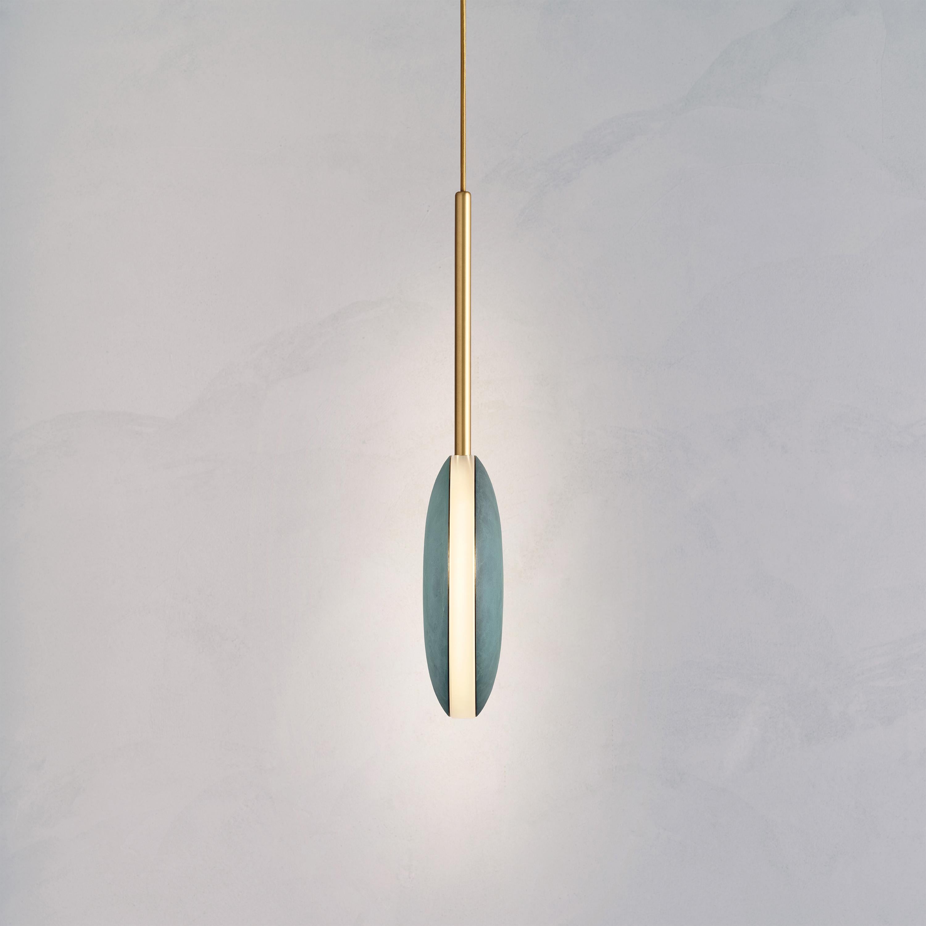Cosmic 'Comet Pendant Verdigris' Handmade Artisan Patinated Brass Ceiling Light In New Condition For Sale In London, GB