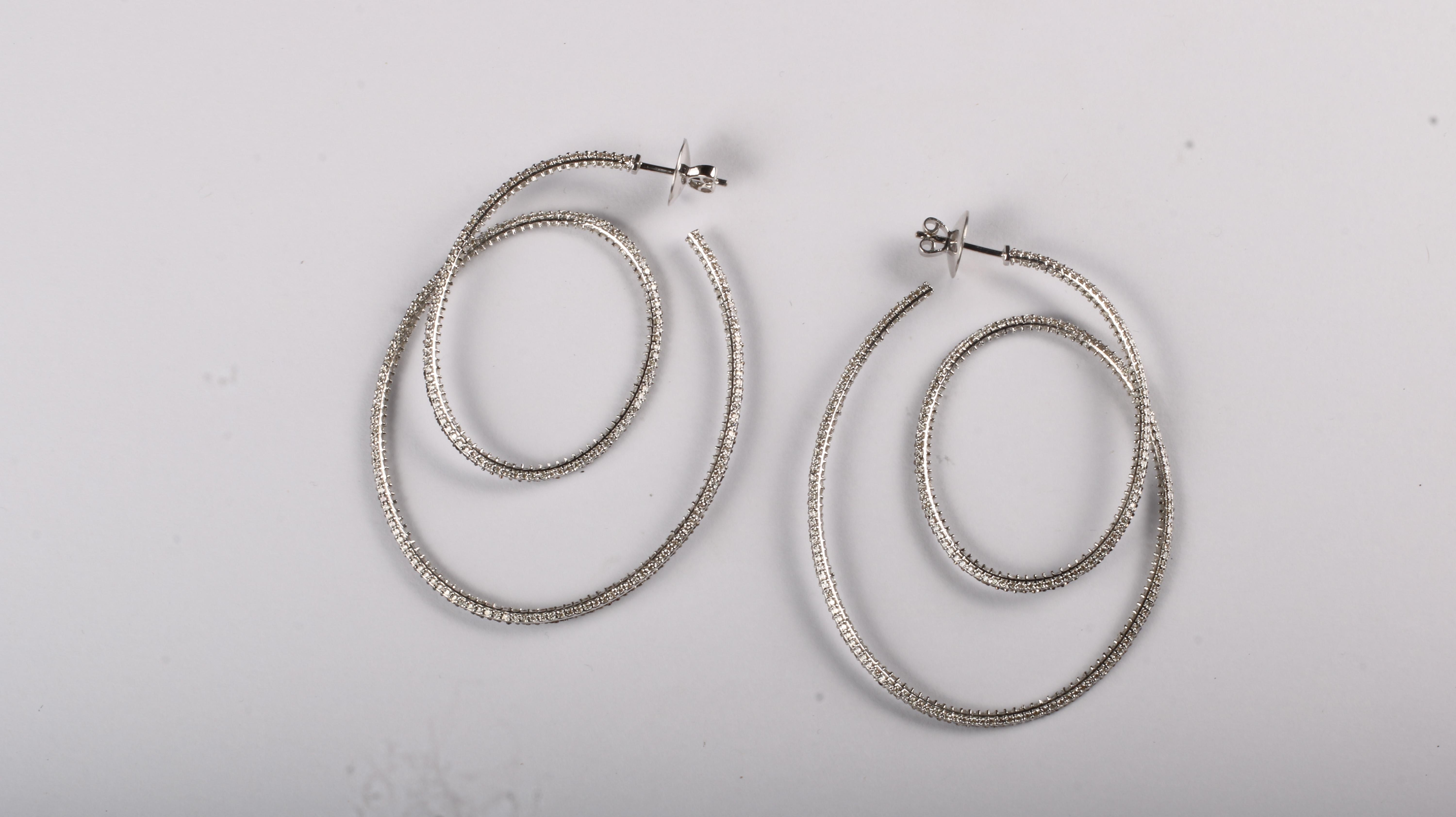 Brilliant Cut Cosmic Dance Double Hoops with Black and White Diamonds For Sale
