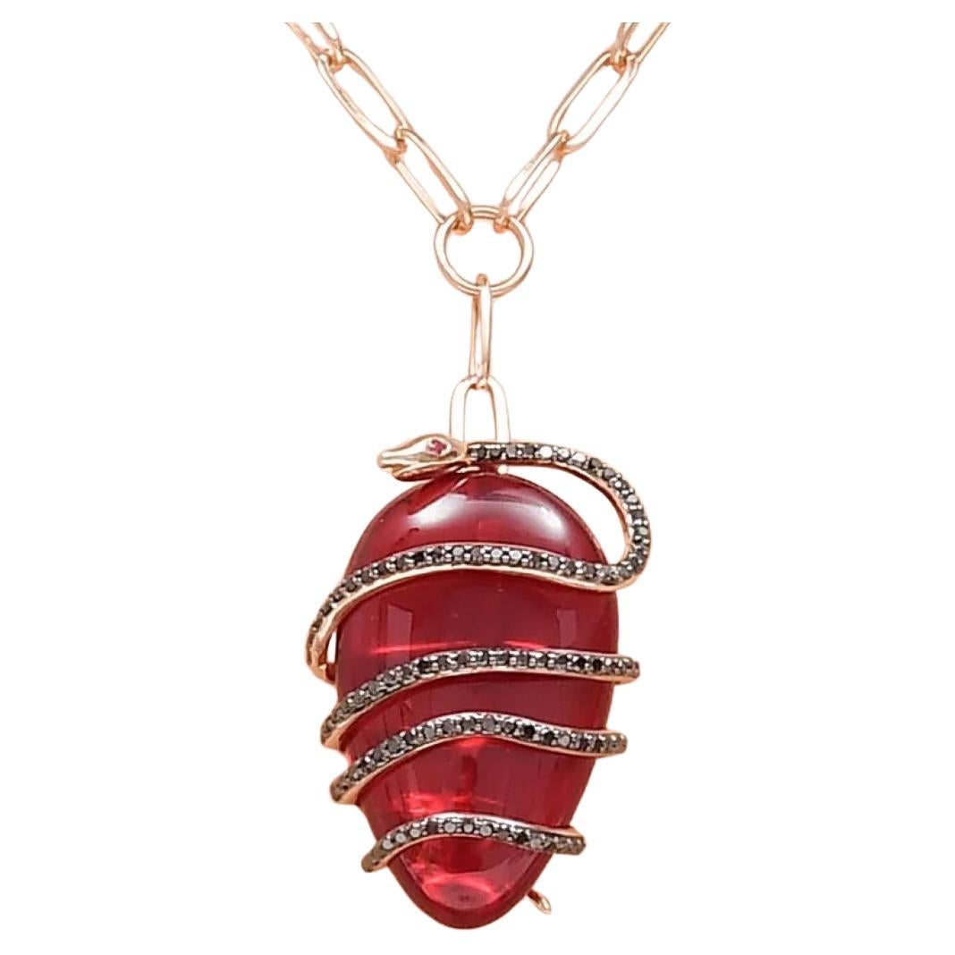 Ball Cut Cosmic Egg Ruby and White Diamond Pendant Necklace For Sale