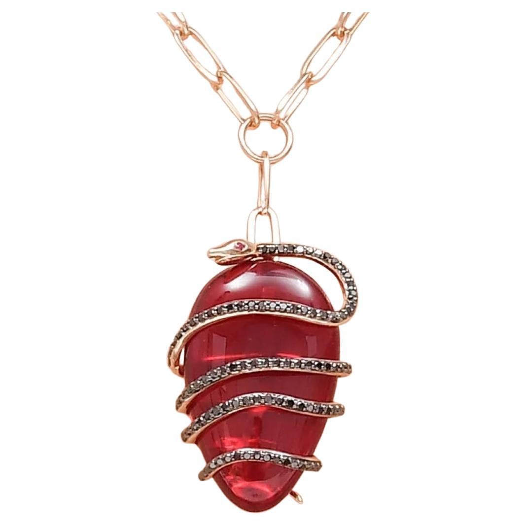 Cosmic Egg Ruby and White Diamond Pendant Necklace For Sale