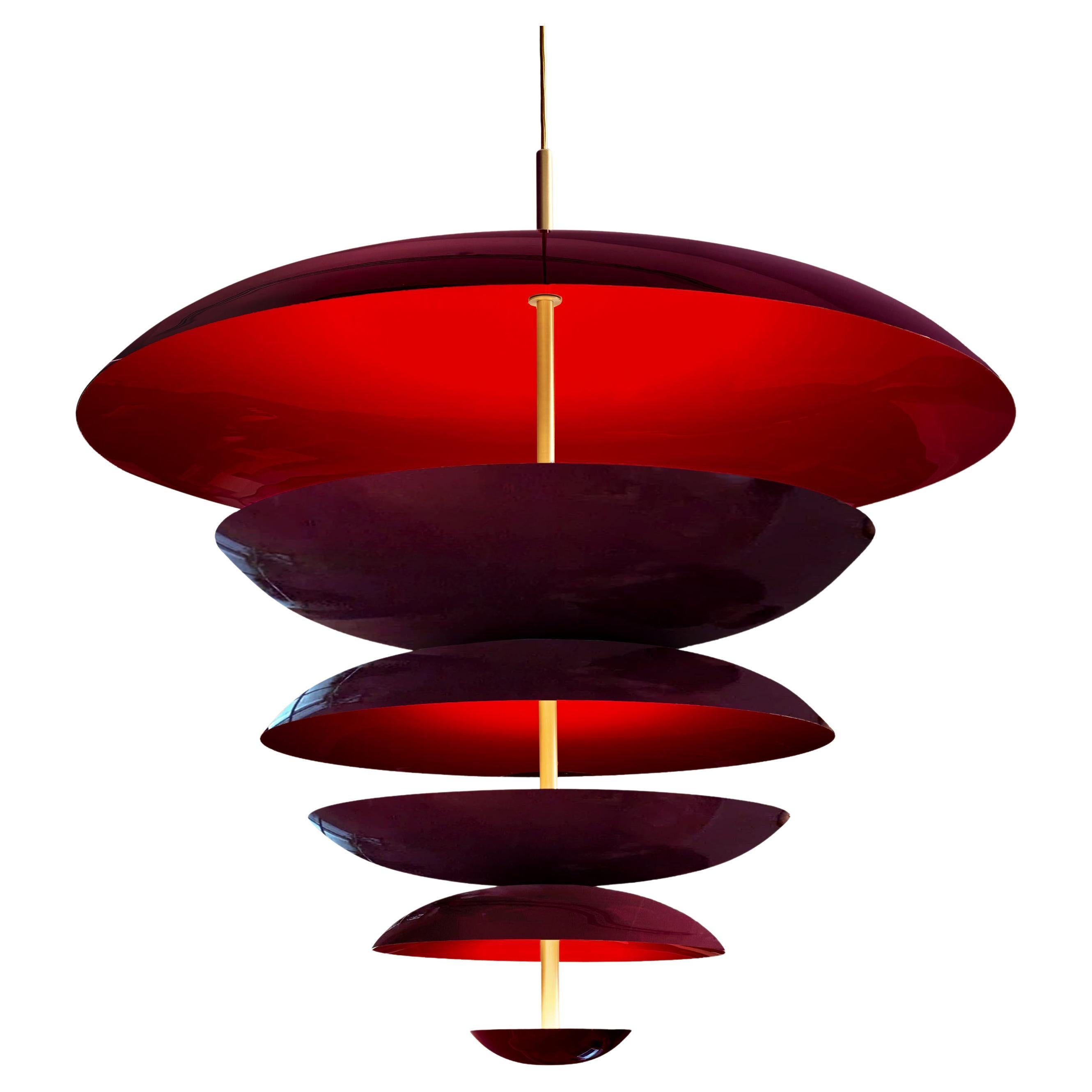'Cosmic Maroon Chandelier XL 70' Lacquered Brass Ceiling Pendant For Sale