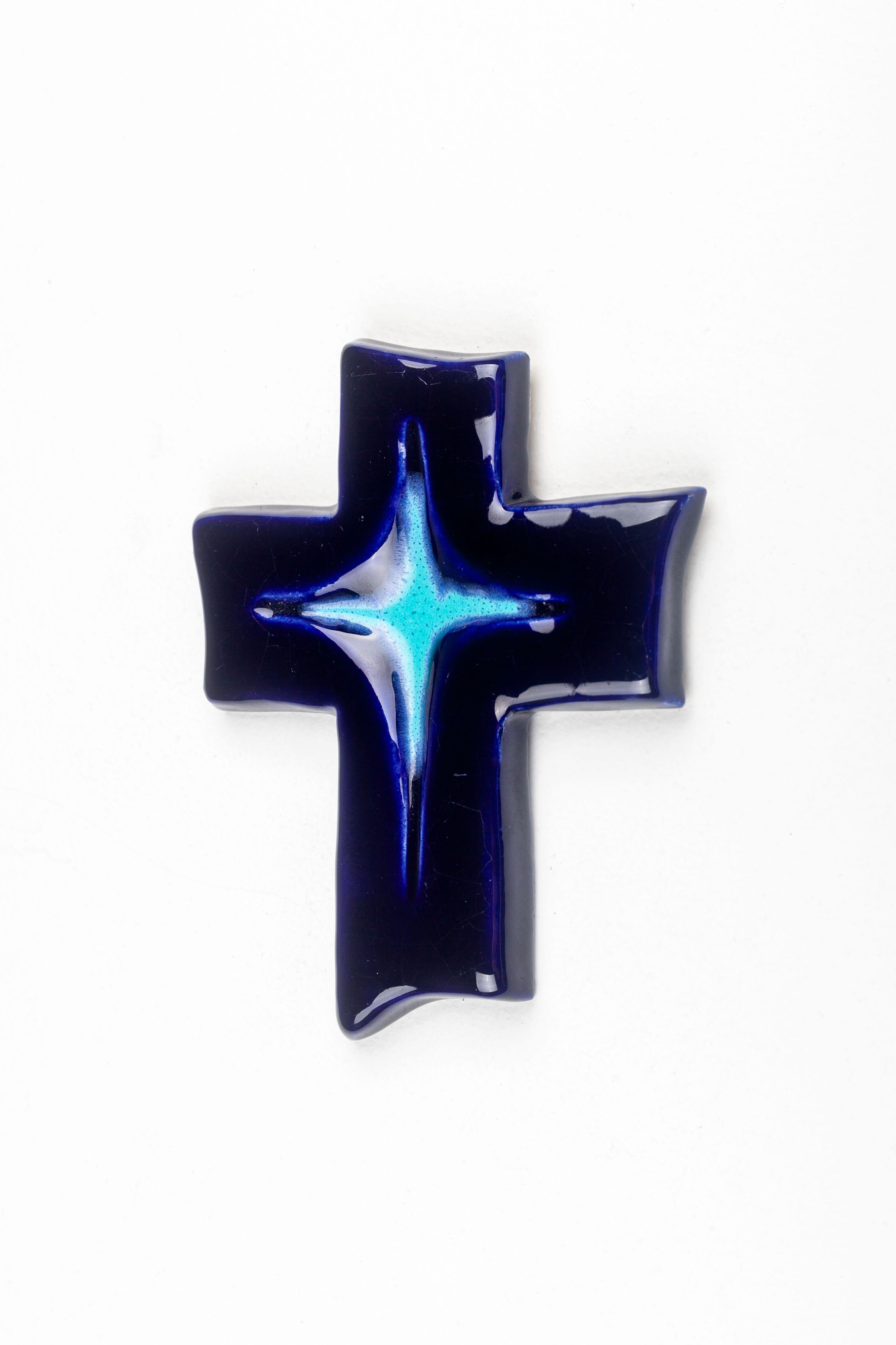 Cosmic Midnight Blue Mid-Century Ceramic Cross For Sale 2
