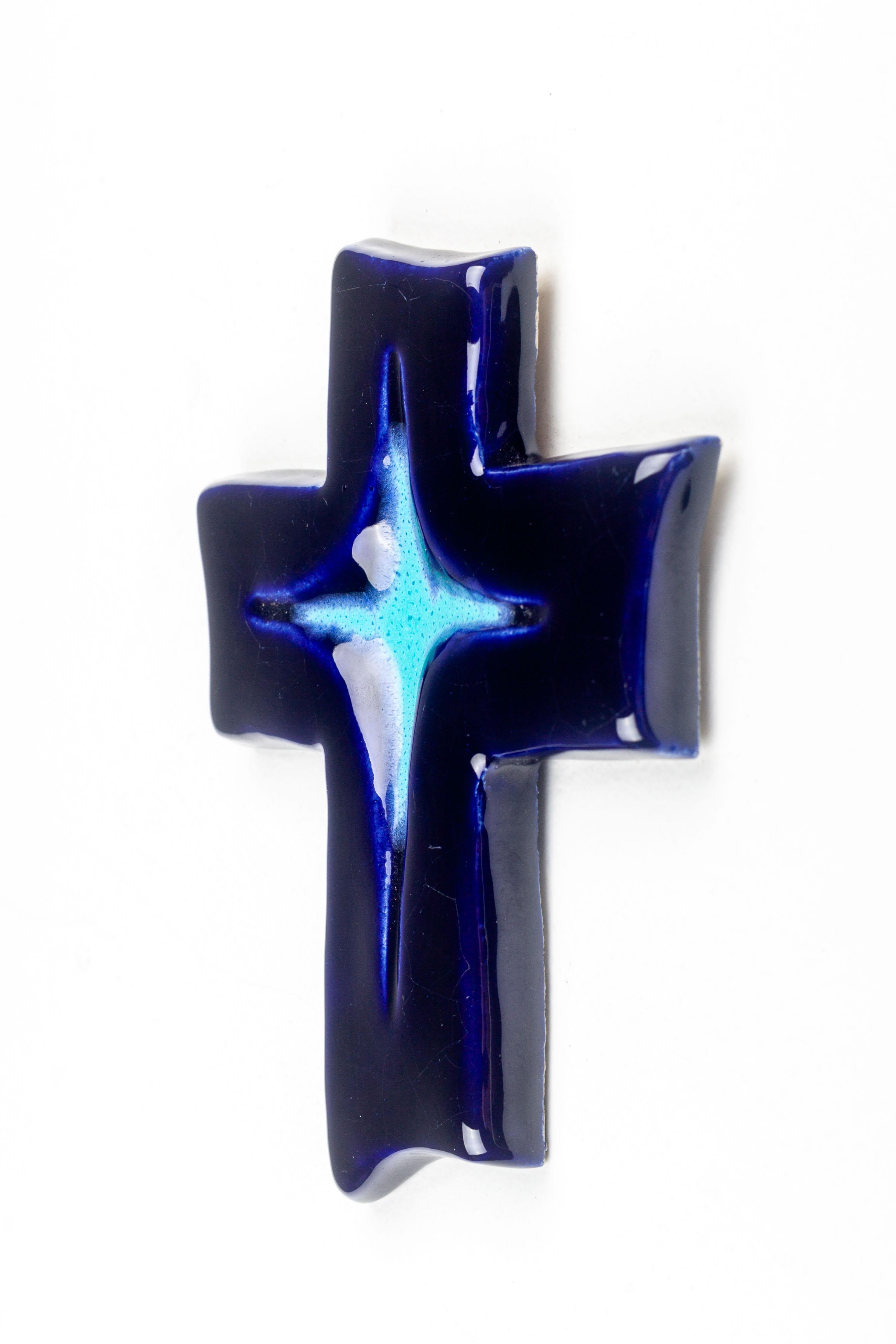 Cosmic Midnight Blue Mid-Century Ceramic Cross For Sale 3