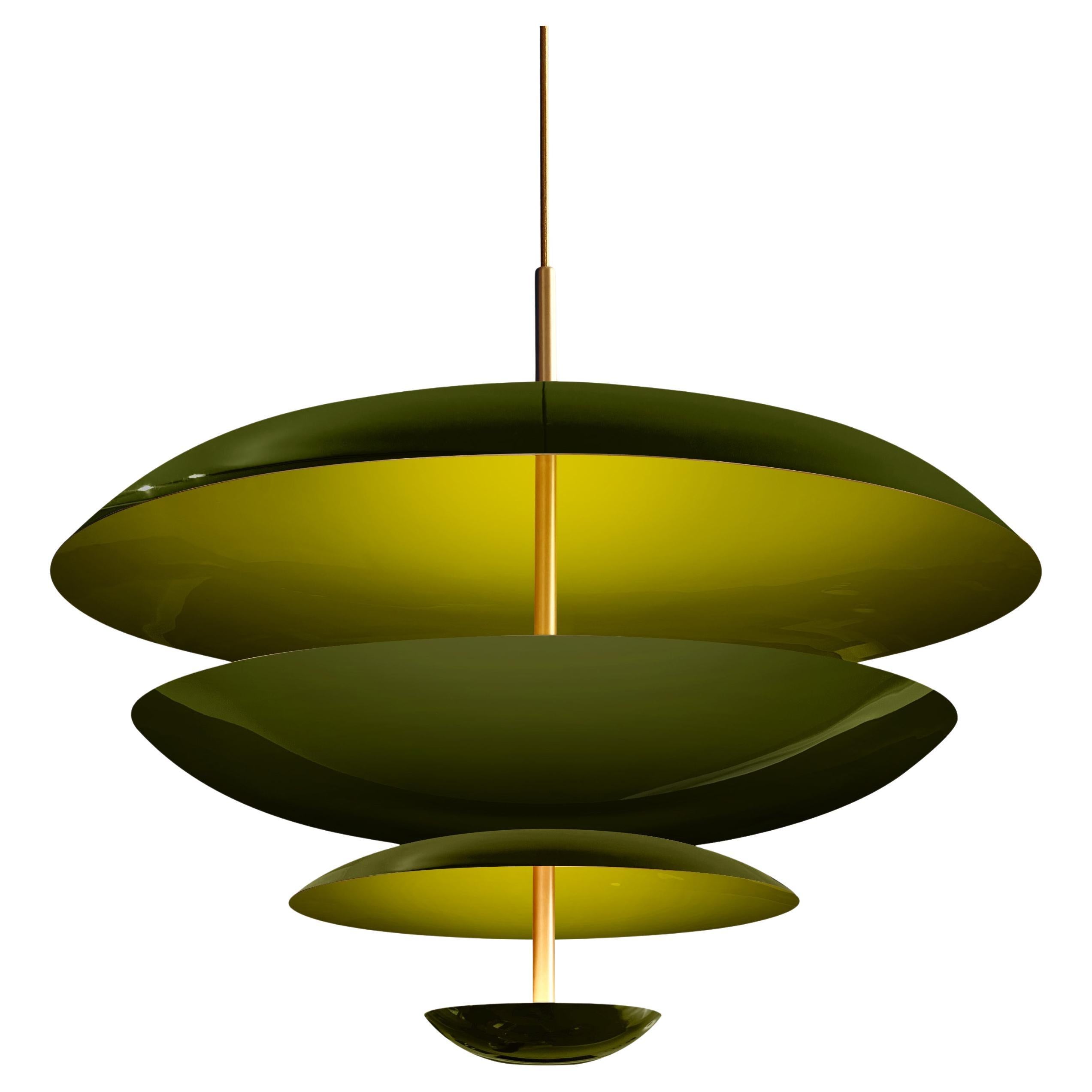'Cosmic Olive Chandelier 100' Handmade Olive Lacquered Brass Ceiling Light