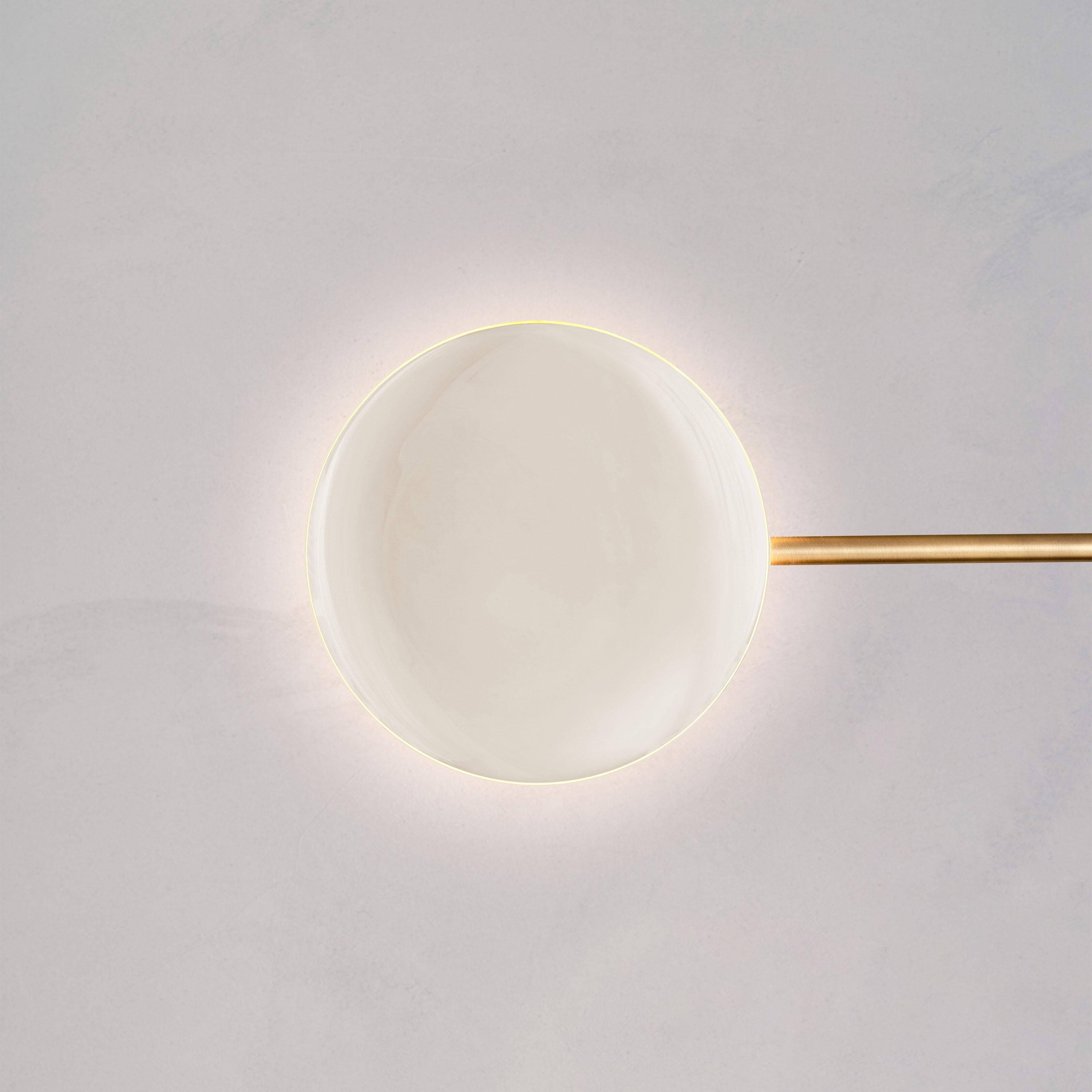 Patinated 'Cosmic Orbit Solo Purion' Handmade Gloss White Lacquered Brass Ceiling Light For Sale