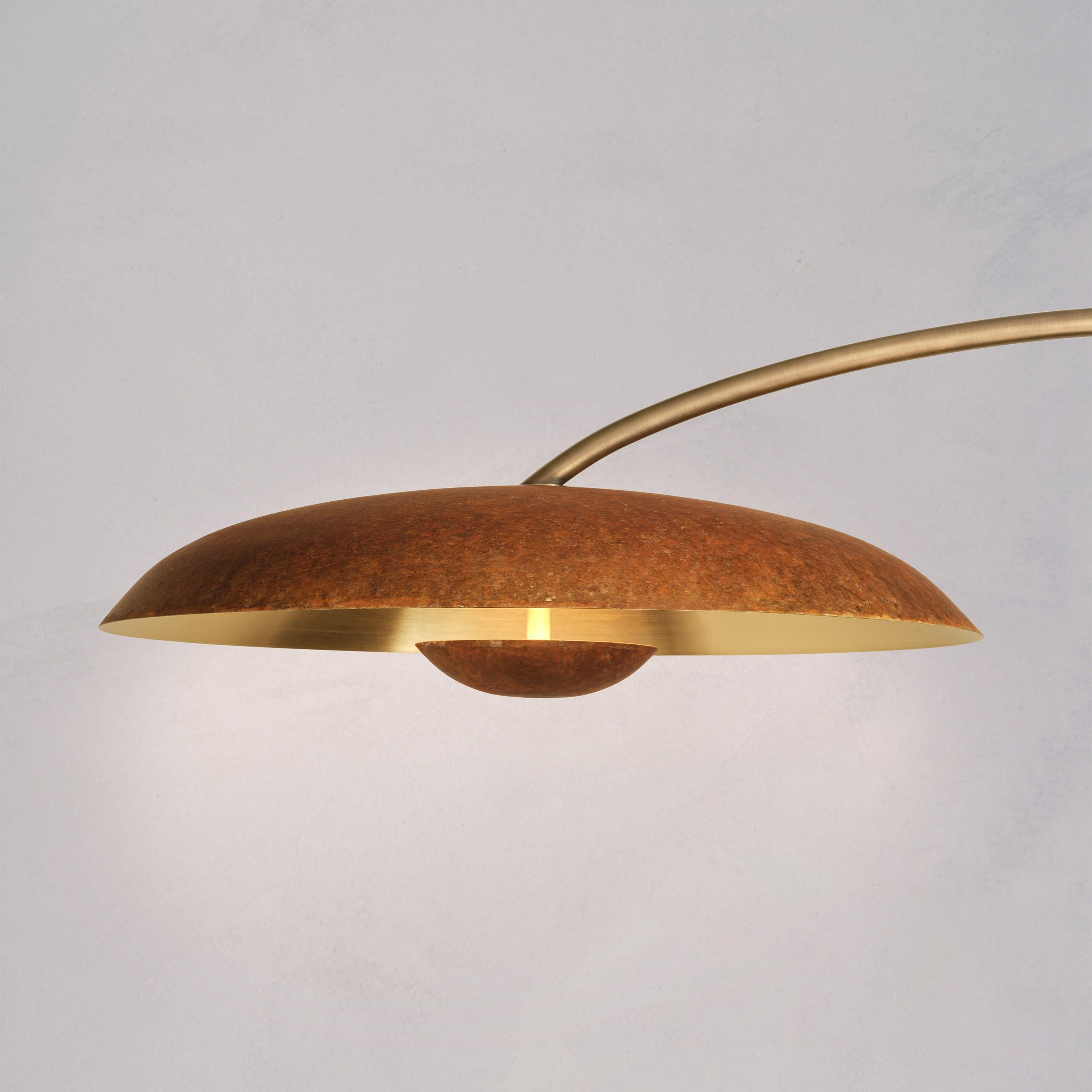 Organic Modern 'Cosmic Orbit Solo Rust' Handmade Rust Patinated Brass Ceiling Light, Chandelier For Sale