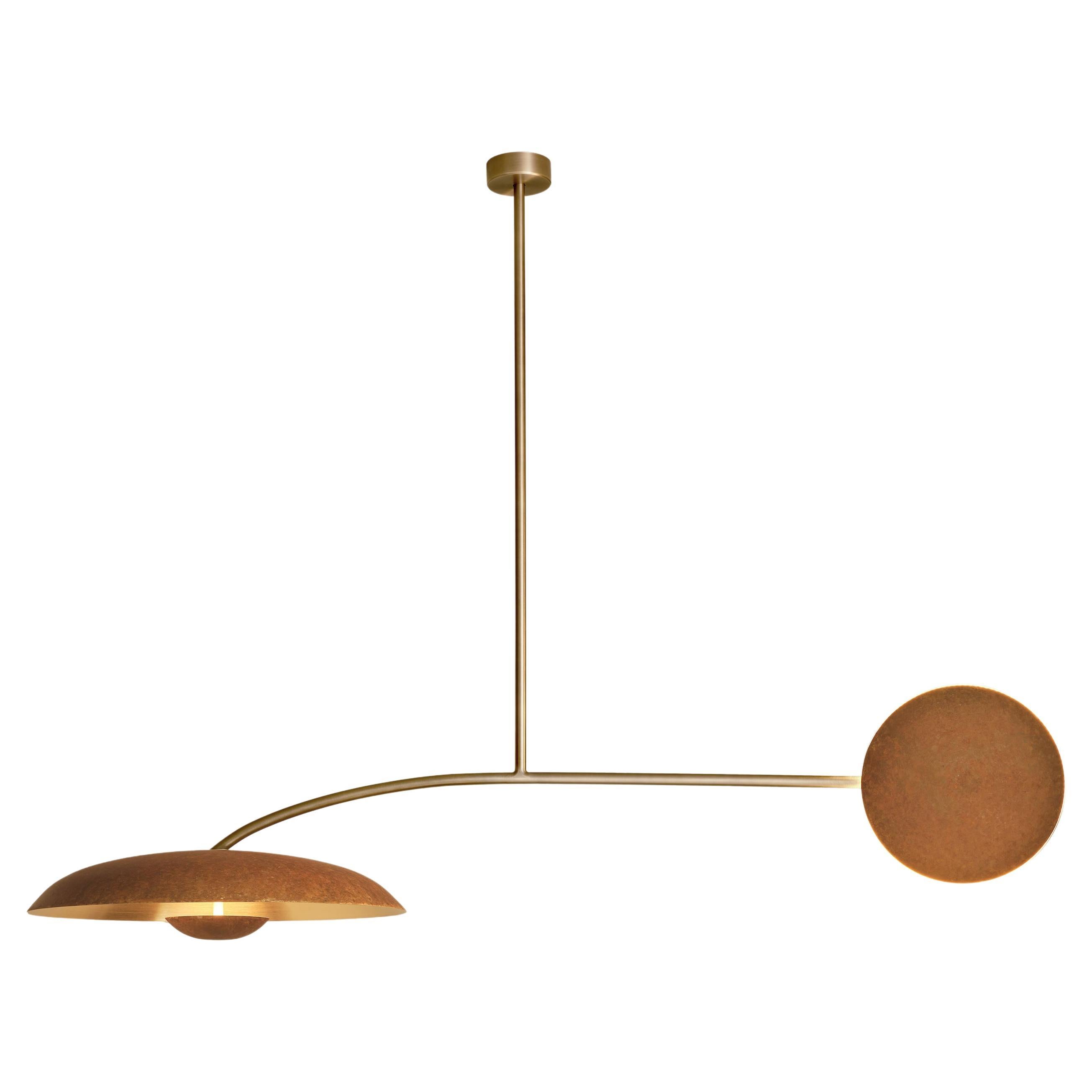 'Cosmic Orbit Solo Rust' Handmade Rust Patinated Brass Ceiling Light, Chandelier For Sale