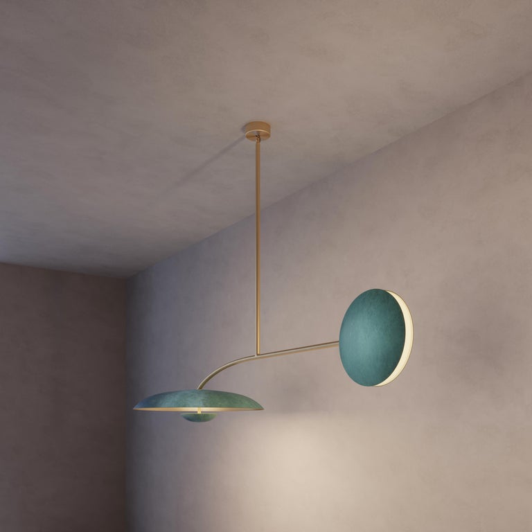 Contemporary 'Cosmic Orbit Solo Verdigris' Handmade Verdigris Patinated Brass Ceiling Light For Sale