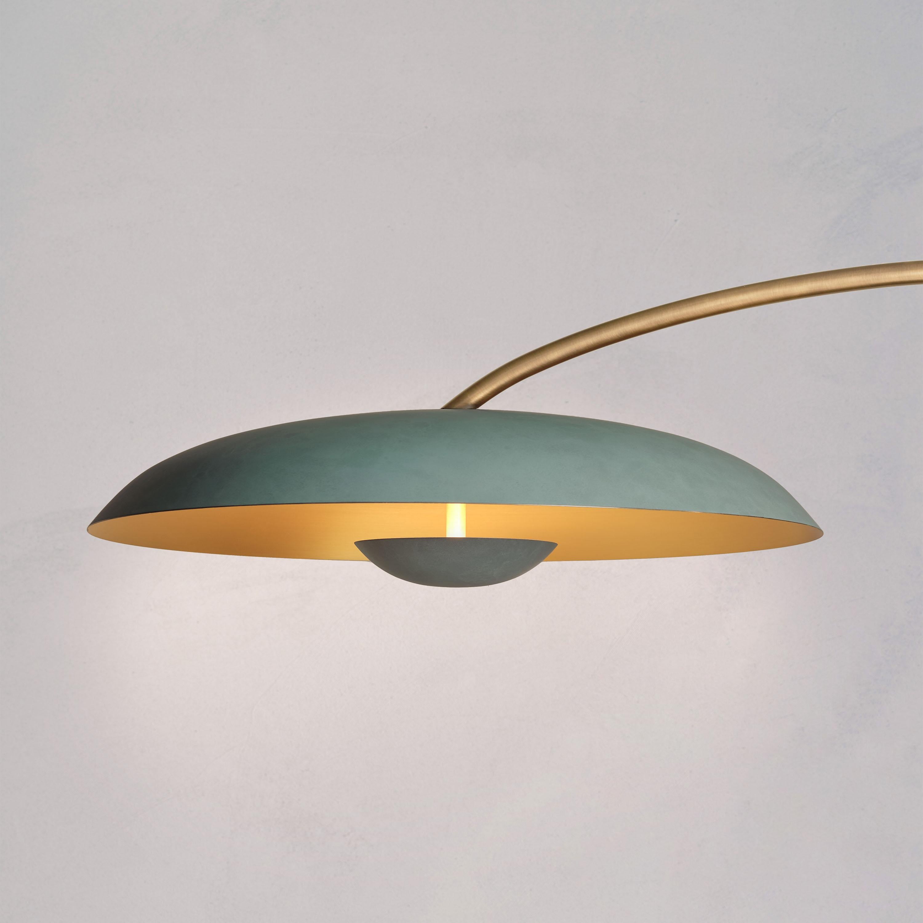 English 'Cosmic Orbit Solo Verdigris' Handmade Verdigris Patinated Brass Ceiling Light For Sale