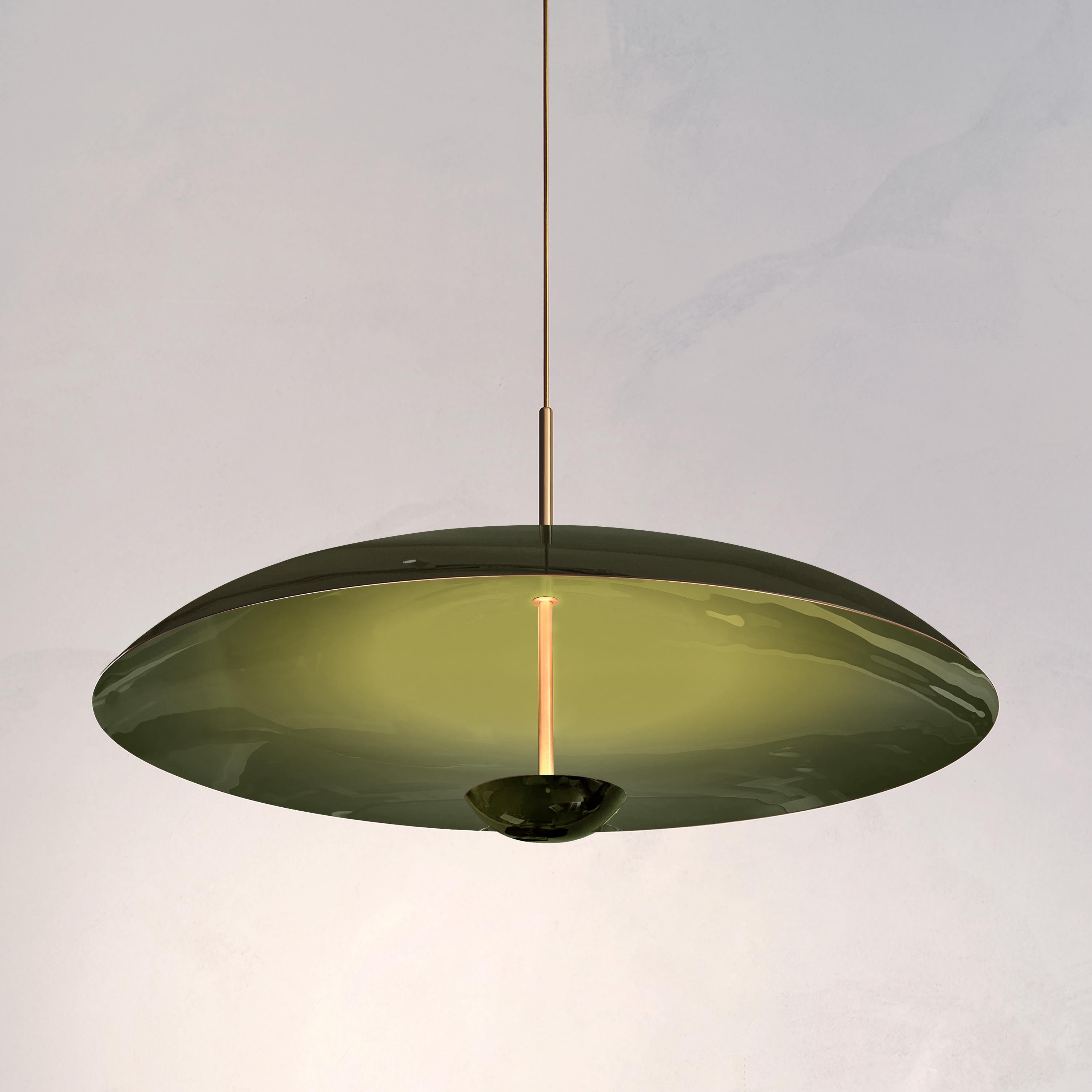 Organic Modern Cosmic Pendant 70 'Olive' Artisan Handmade Lacquered Brass Ceiling Light For Sale