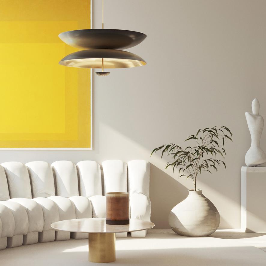 Cosmische Deckenleuchte Duo Regolith 100'' Schwarze Patina & Farbverlauf Messing (Patiniert) im Angebot