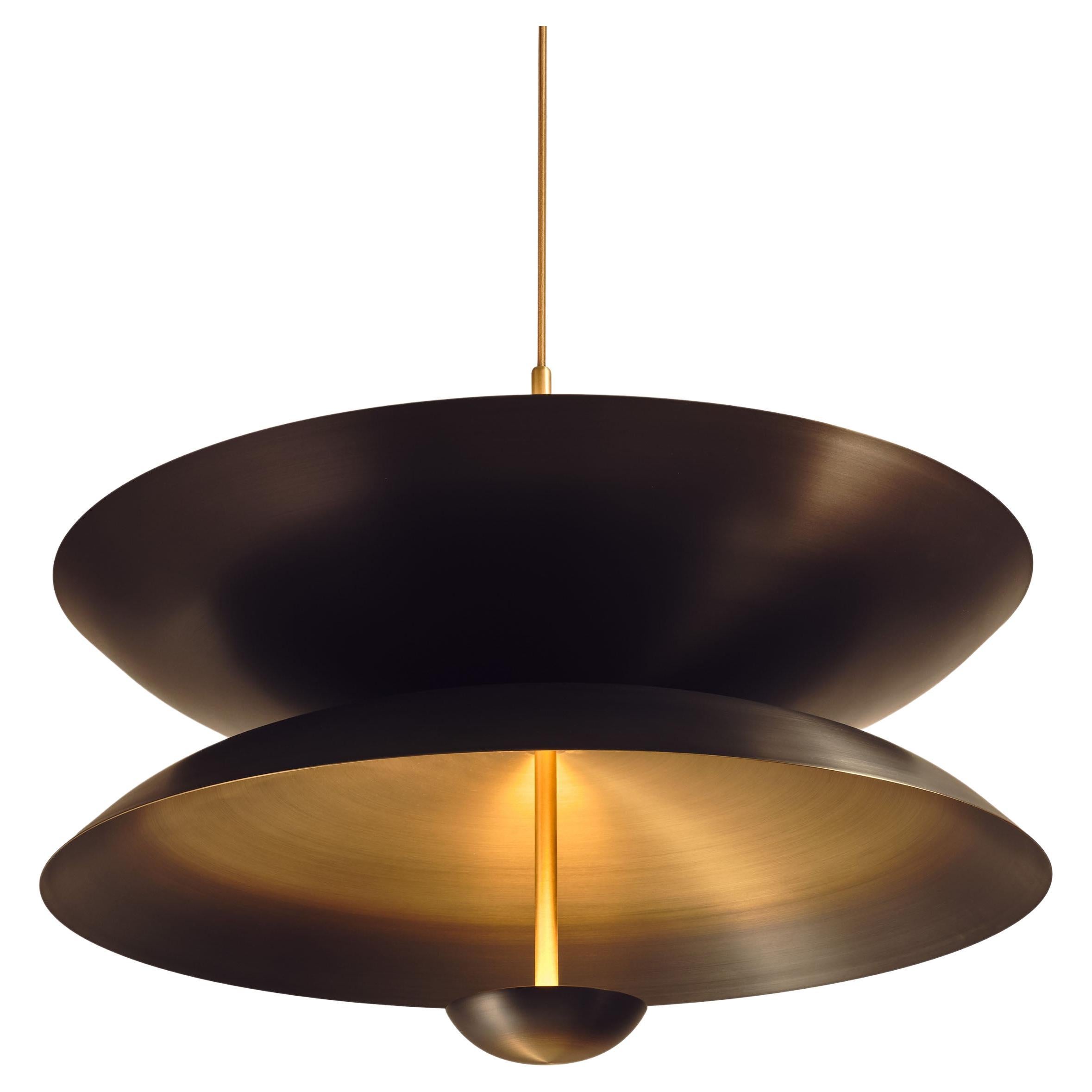 'Cosmic Pendant Duo Regolith 100' Black Patina & Gradient Brass Ceiling Lamp