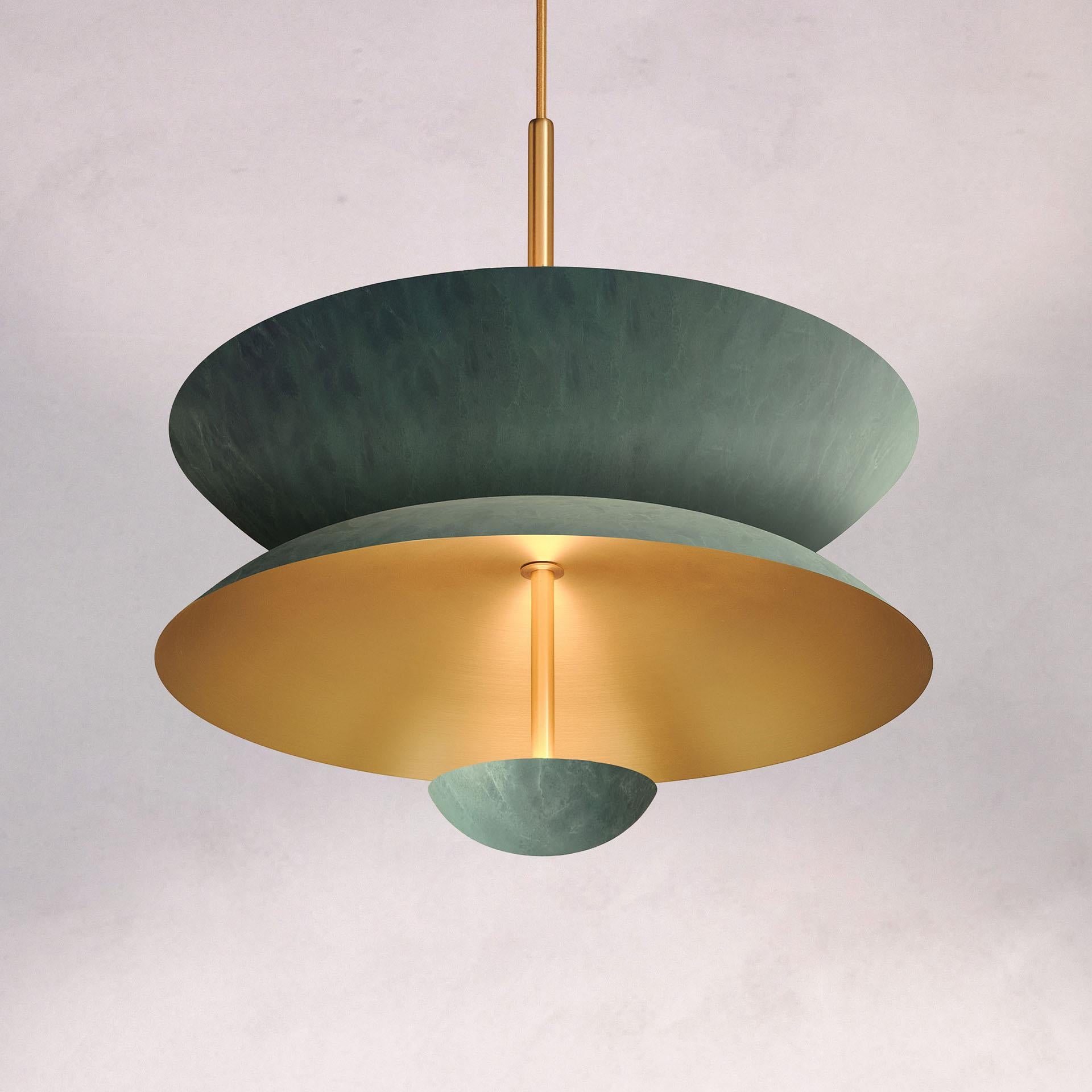 Organic Modern Cosmic 'Pendant Duo Verdigris 50' Handmade Verdigris Patinated Chandelier For Sale
