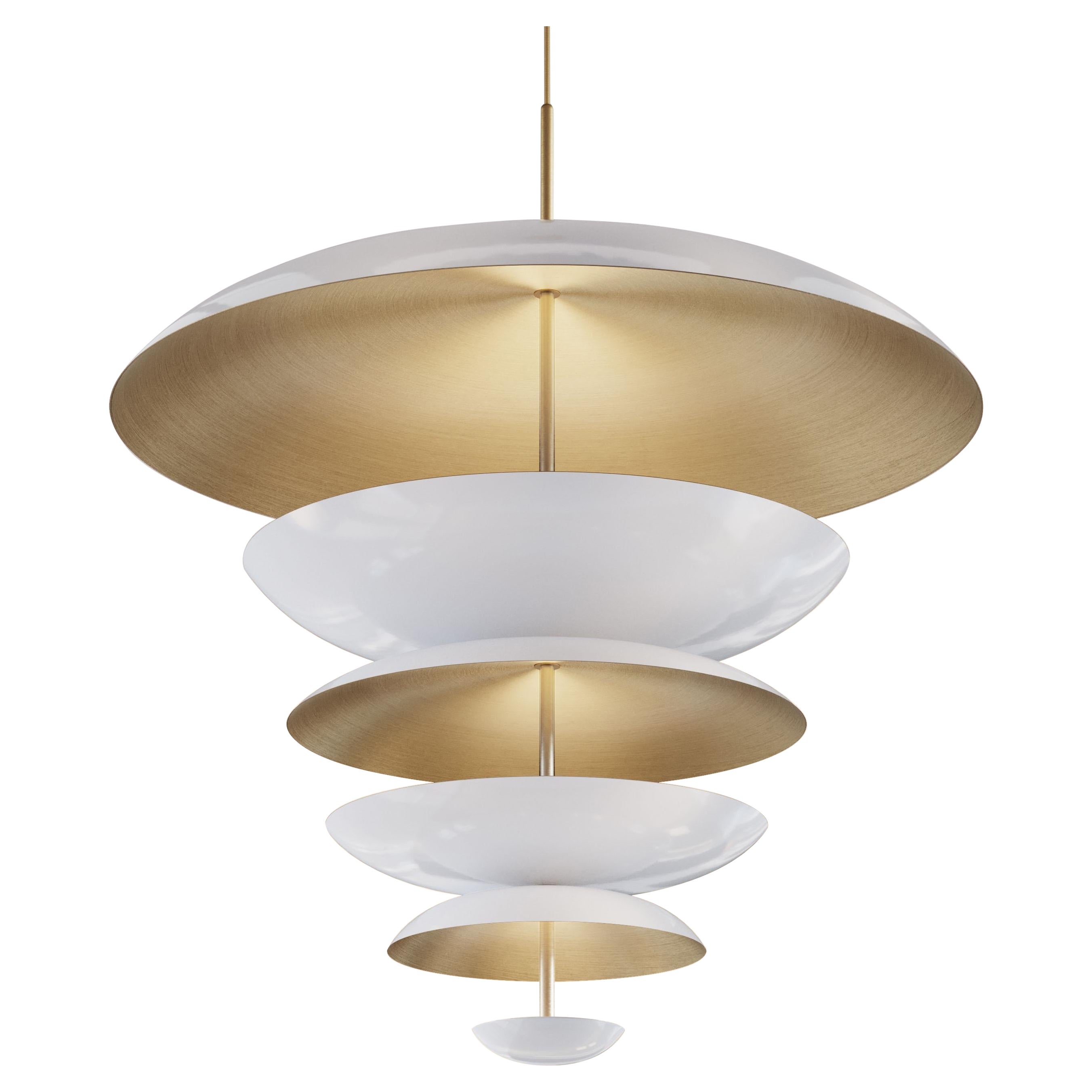 'Cosmic Purion' Chandelier XL 70, White Lacquered Brass Pendant, Ceiling Lamp
