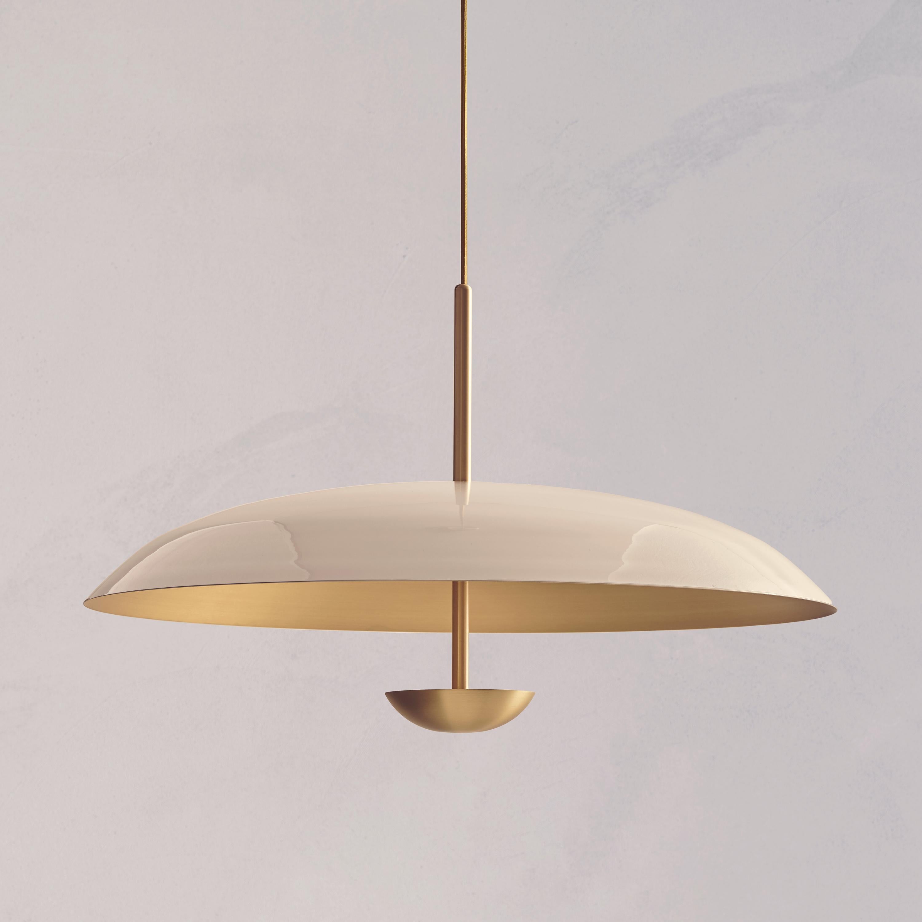 Contemporary 'Cosmic Purion Pendant 100' Handmade White Lacquered Satin Brass Ceiling Lamp For Sale