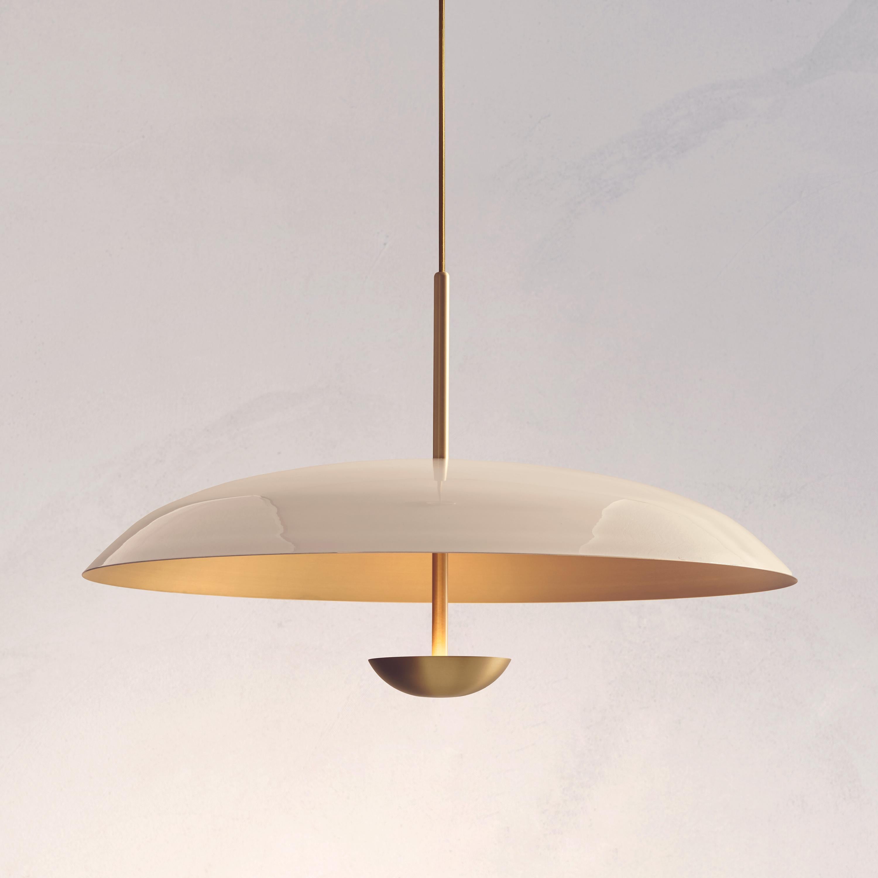 'Cosmic Purion Pendant 100' Handmade White Lacquered Satin Brass Ceiling Lamp In New Condition For Sale In London, GB