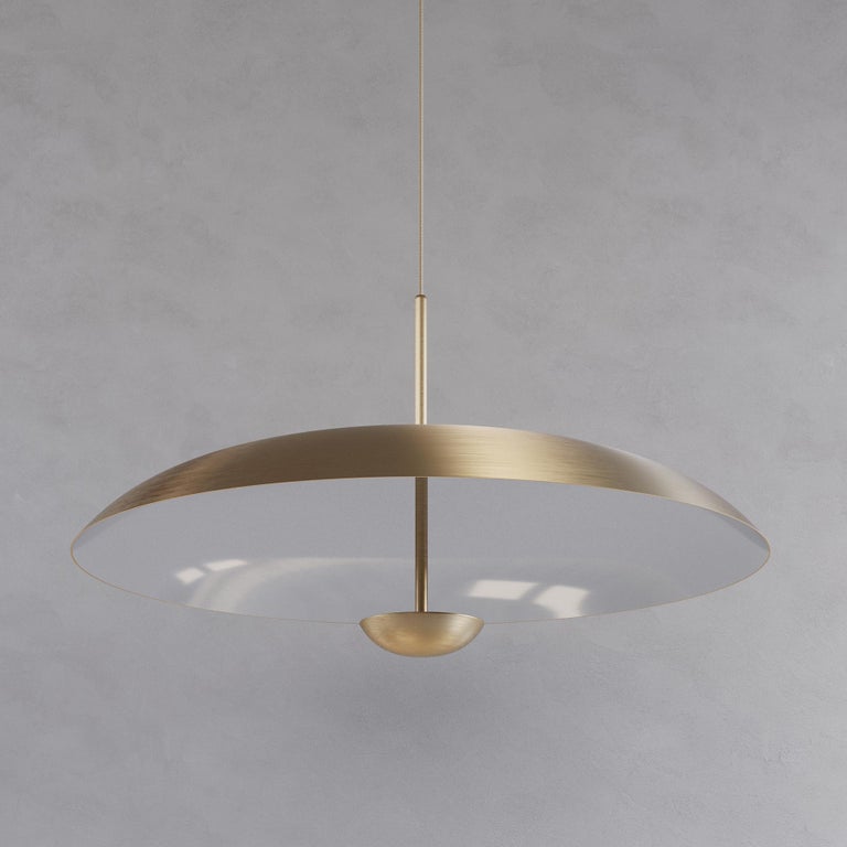British 'Cosmic Purion Pendant 100' Handmade White Lacquered Satin Brass Ceiling Lamp For Sale