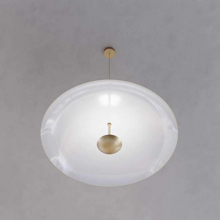 'Cosmic Purion Pendant 100' Handmade White Lacquered Satin Brass Ceiling Lamp In New Condition For Sale In London, GB