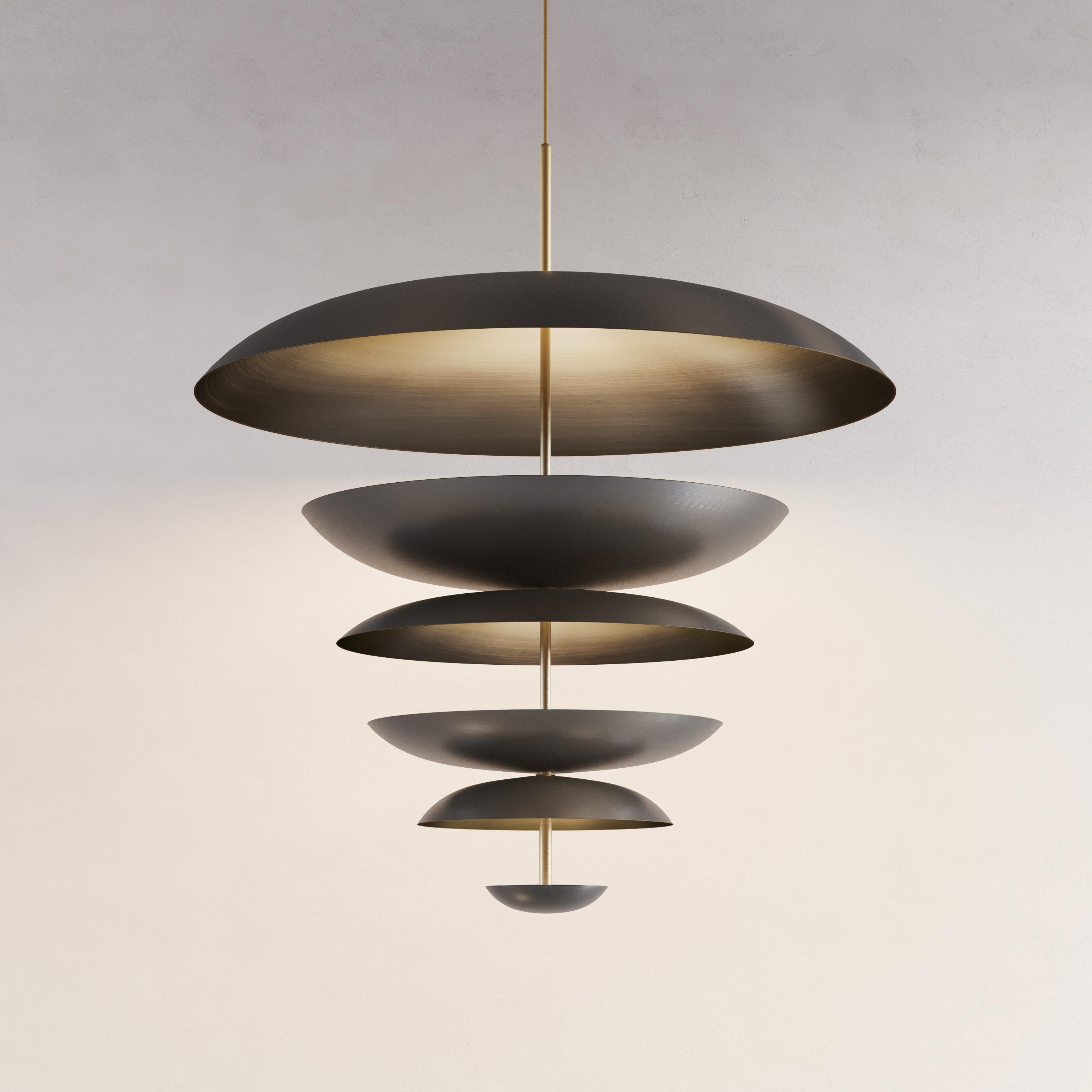 Patinated 'Cosmic Regolith' Chandelier XL 100, Dark Bronze Gradient Patina Brass Pendant For Sale