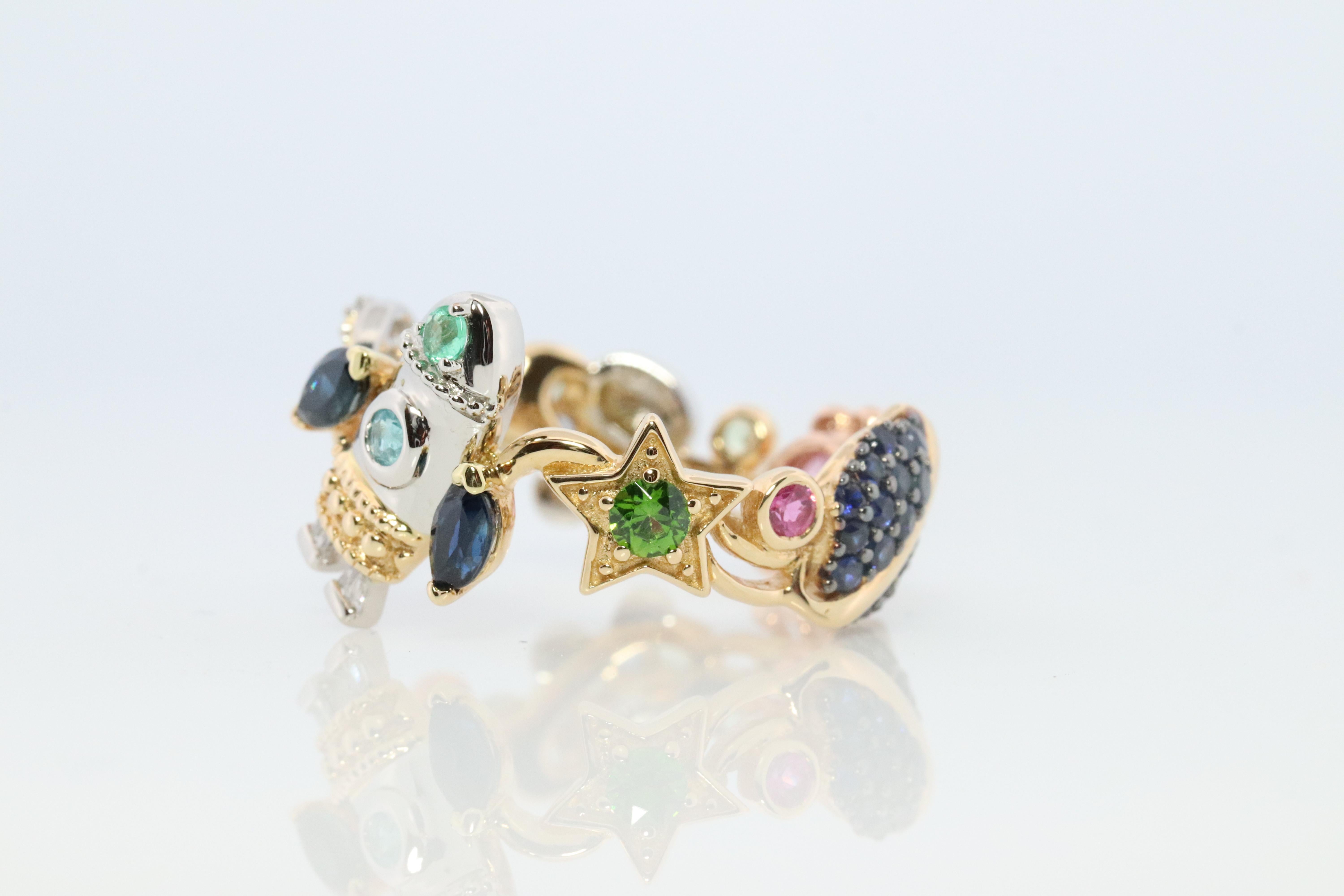 Modern Cosmic ring. 18k and Platinum Rocket Space Planetary theme band. For Sale