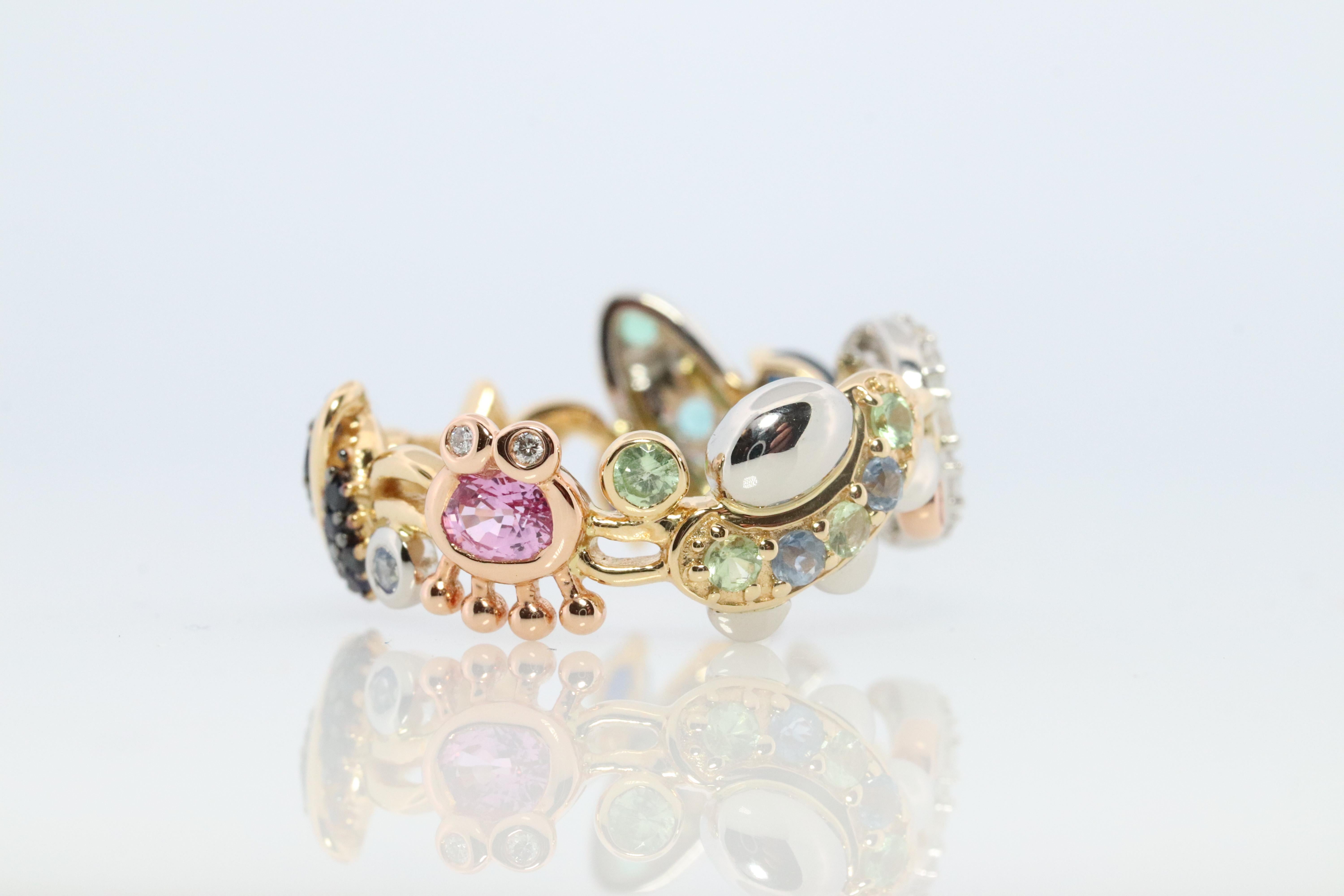 Round Cut Cosmic ring. 18k and Platinum Rocket Space Planetary theme band. For Sale