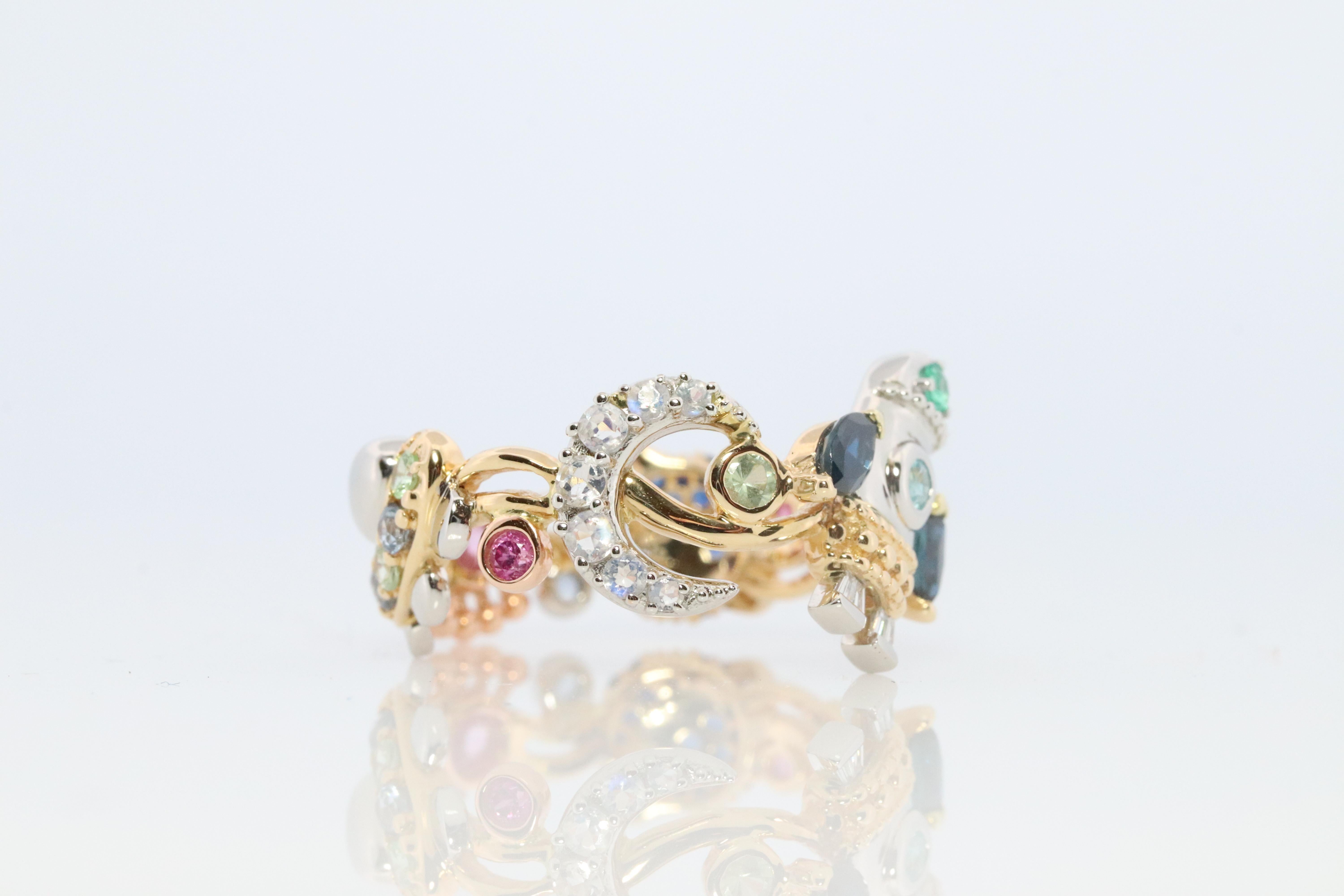 Women's Cosmic ring. 18k and Platinum Rocket Space Planetary theme band. For Sale
