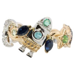 Cosmic ring. 18k and Platinum Rocket Space Planetary theme band.