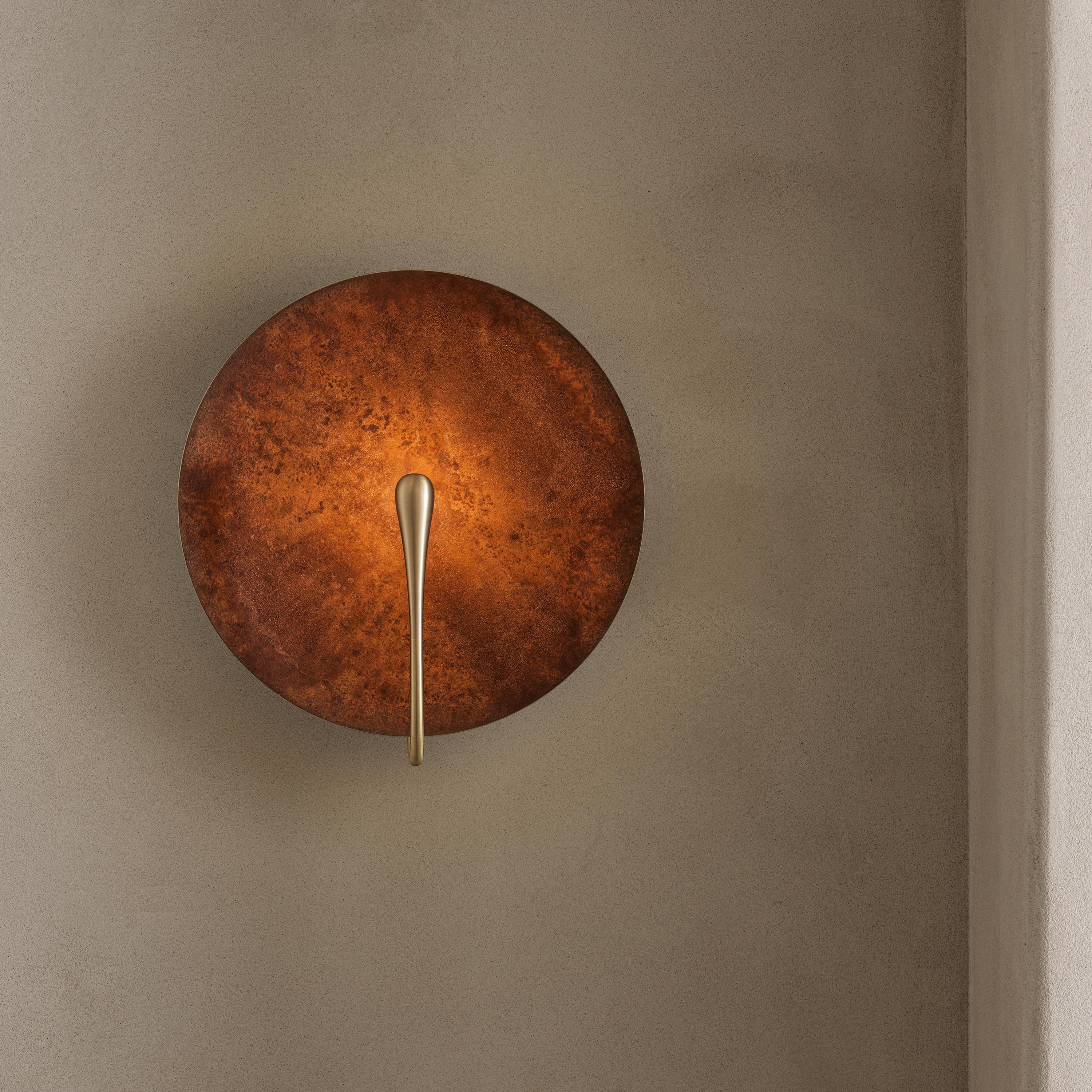 'Cosmic Rust' Artisan Handmade Rust Patinated Brass Wall Light Sconce For Sale 6