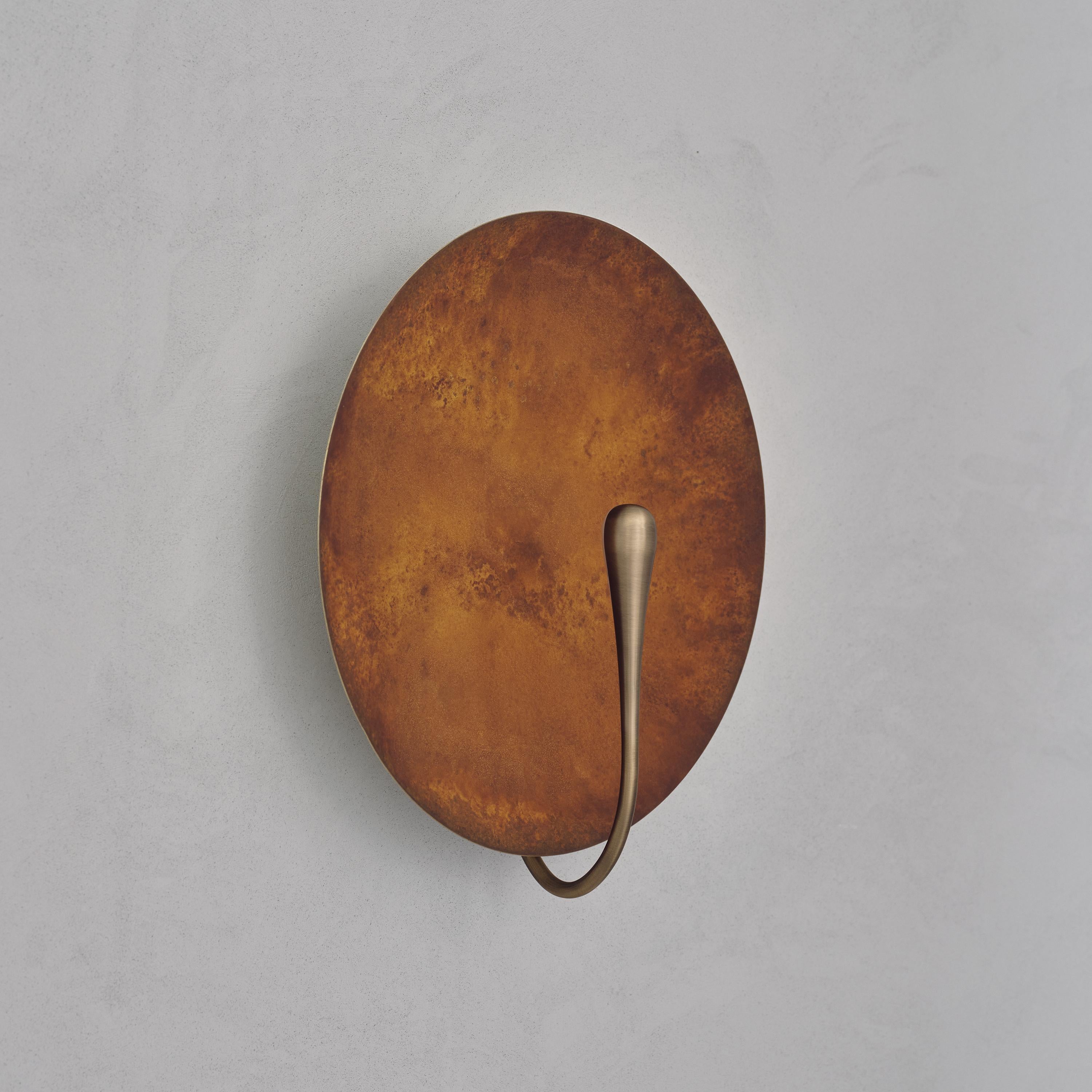 Brushed 'Cosmic Rust' Artisan Handmade Rust Patinated Brass Wall Light Sconce For Sale